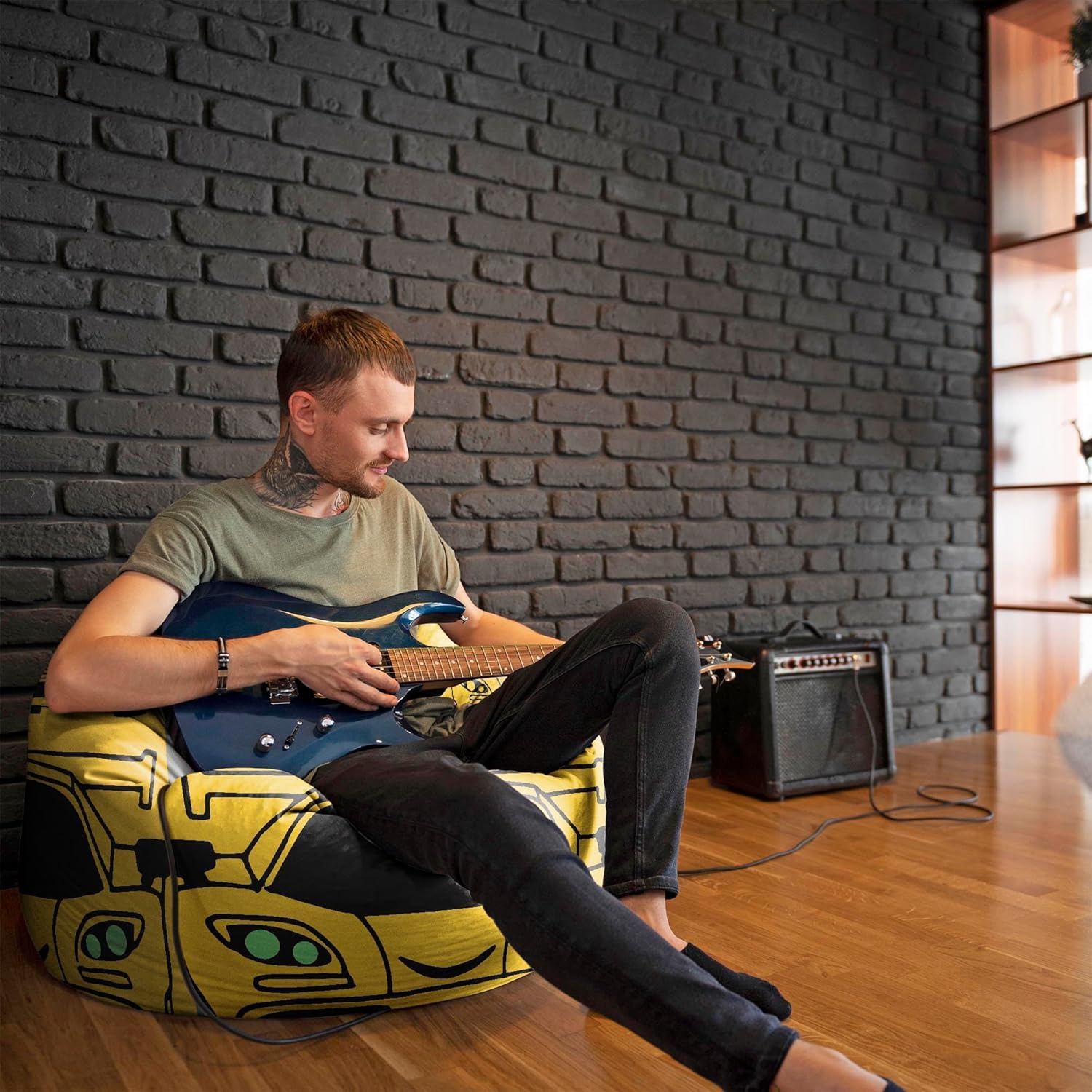 Pearshape Pouf with Footrest Yellow Car
