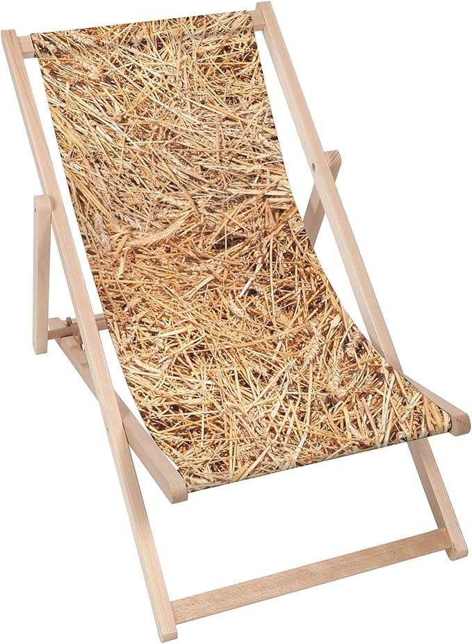 Vintage Wooden Deck Chair Village Straw
