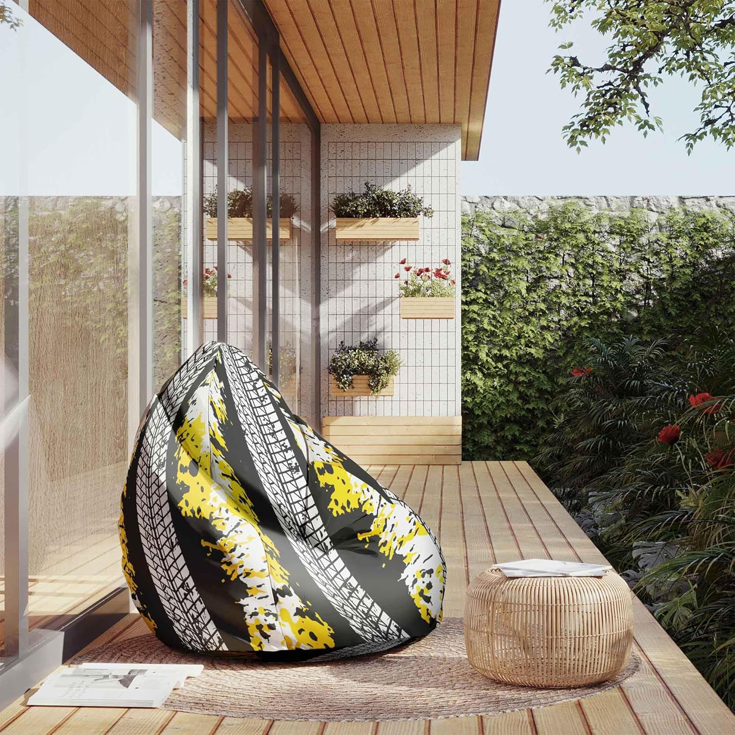 Pearshape Pouf with Footrest Tire Marks-Velvet