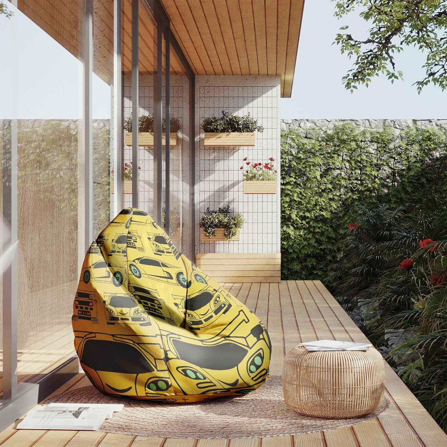 Pearshape Pouf with Footrest Yellow Car