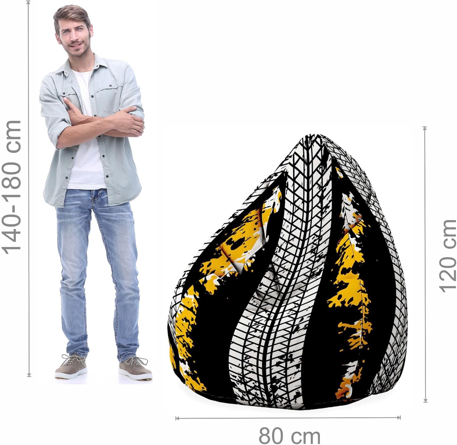 Pearshape Pouf with Footrest Tire Marks-Velvet