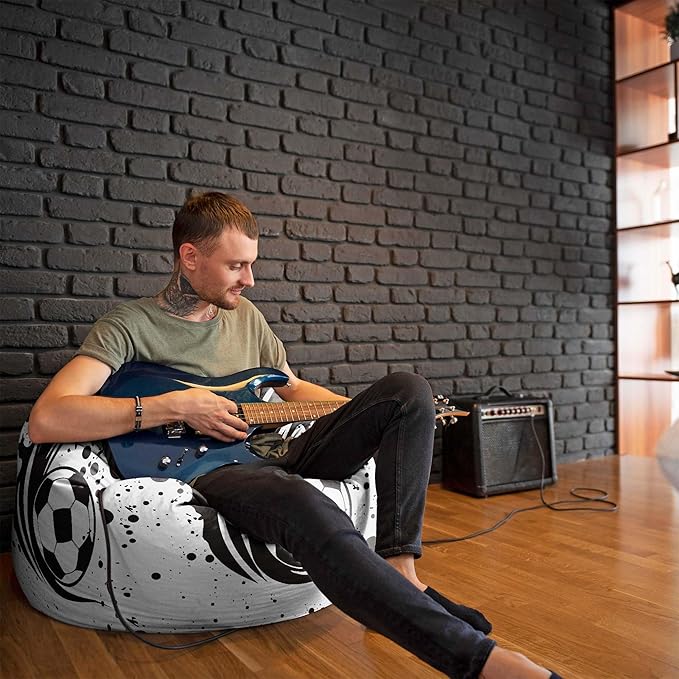 Pearshape Pouf with Footrest I Love Football-Velvet