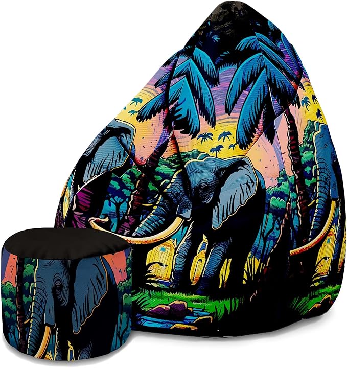 Pearshape Pouf with Footrest Elephant