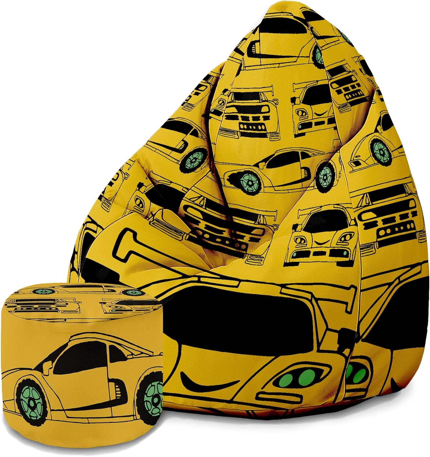 Pearshape Pouf with Footrest Yellow Car-Velvet