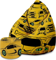 Pearshape Pouf with Footrest Yellow Car-Velvet