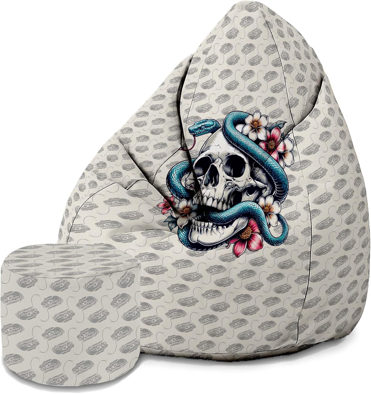 Pearshape Pouf with Footrest Snake Skull Flower-Oxford