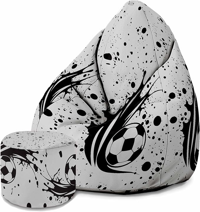 Pearshape Pouf with Footrest I Love Football-Velvet