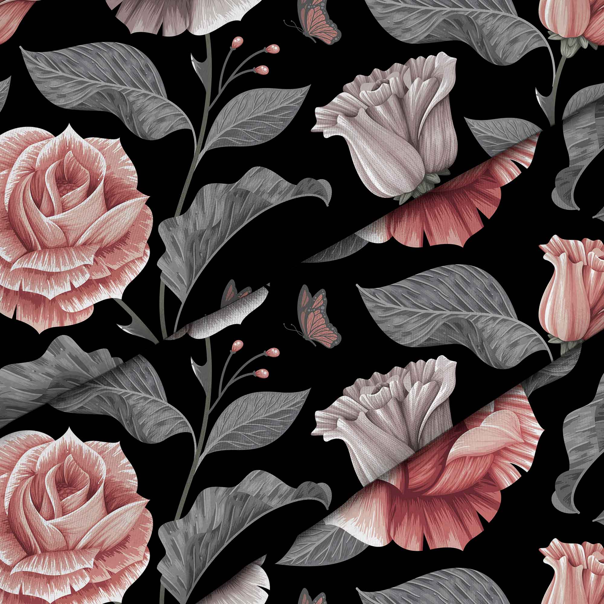 Dunkles Vintage-Blumenmuster-Samt