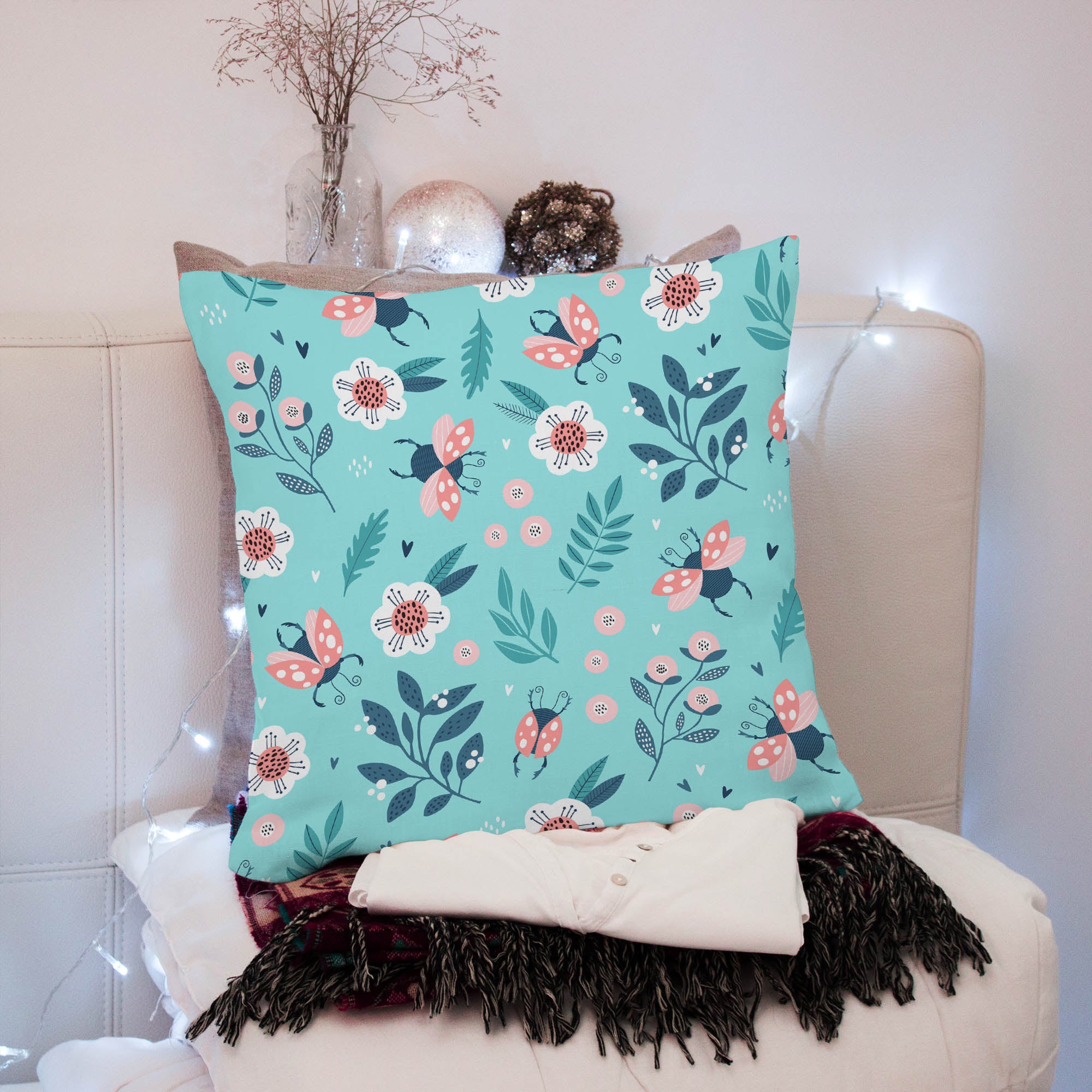 Ladybugs and Flowers-Tablecloth Fabric