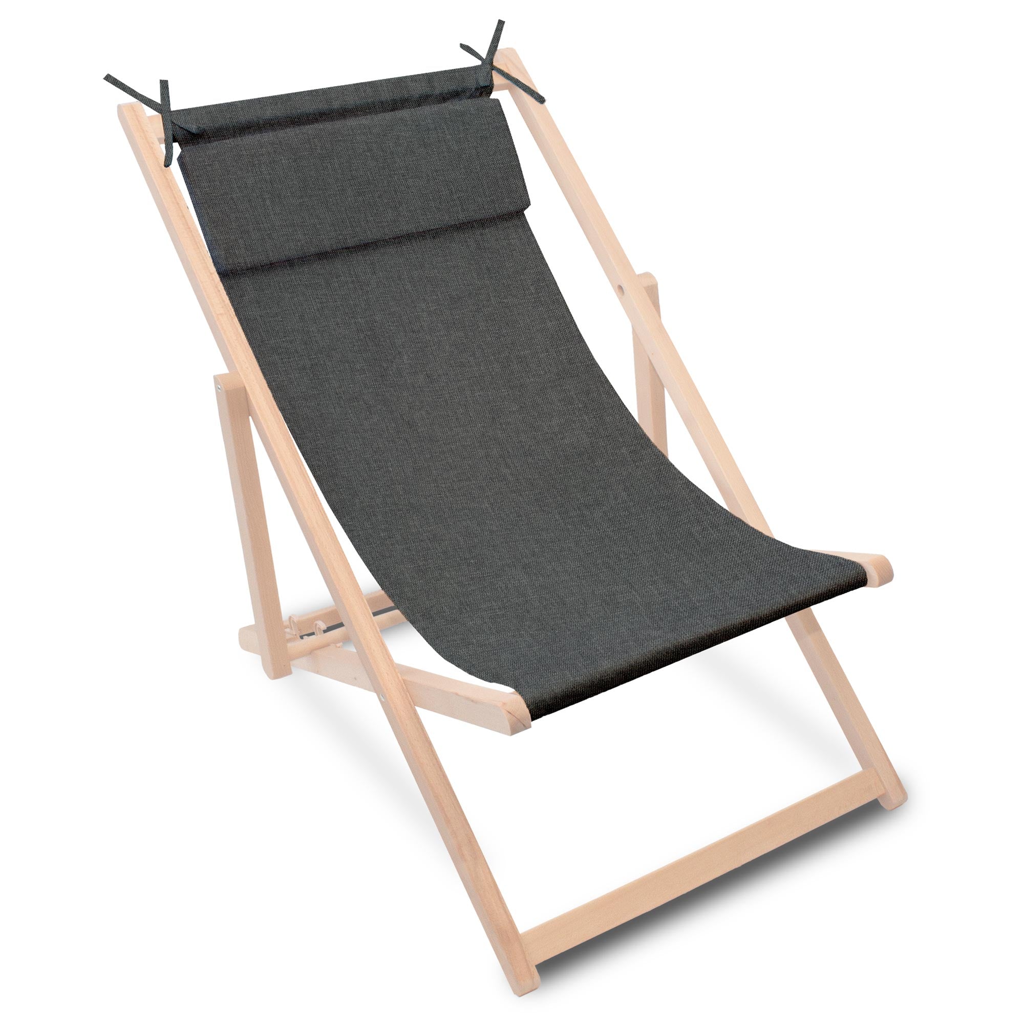 Wooden deck chair with cushion Linen imitation Stony Beach-S