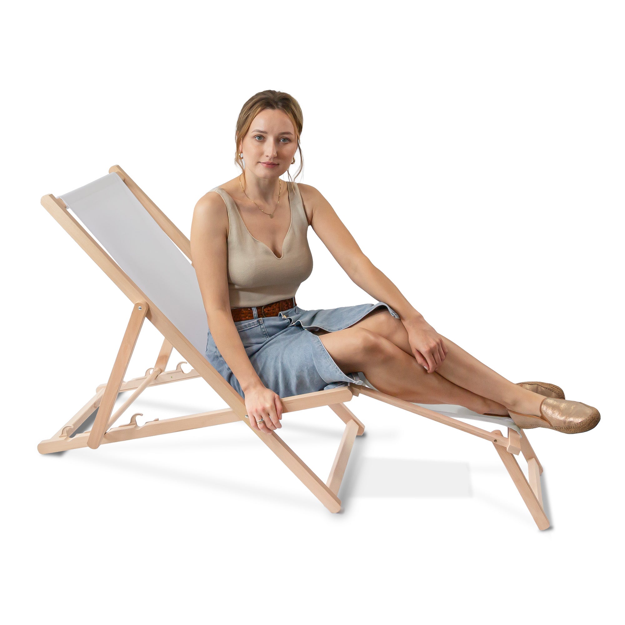 Wooden deck chair with footrest Pale Grey