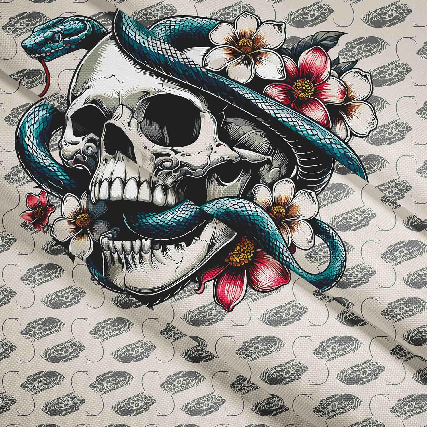 Pearshape Pouf with Footrest Snake Skull Flower