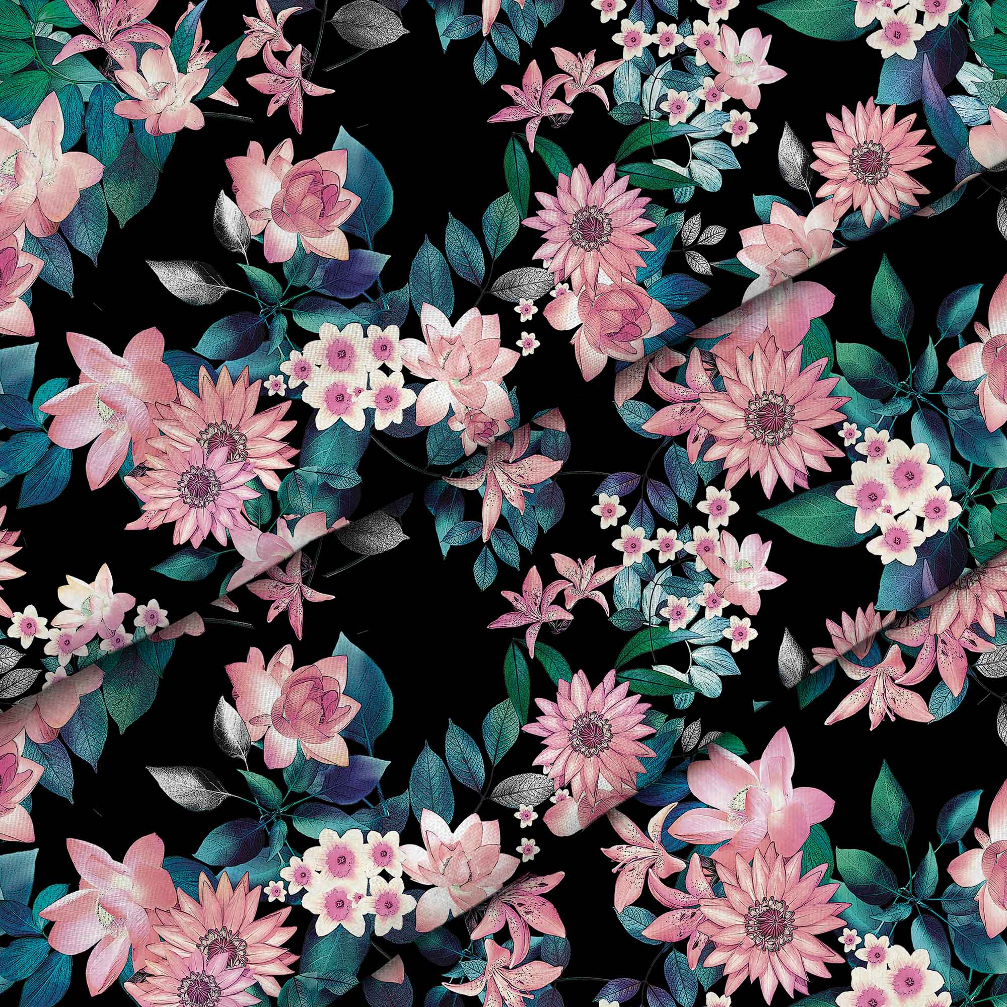 Dark Botanic Pink-Mikrofibra Płaska