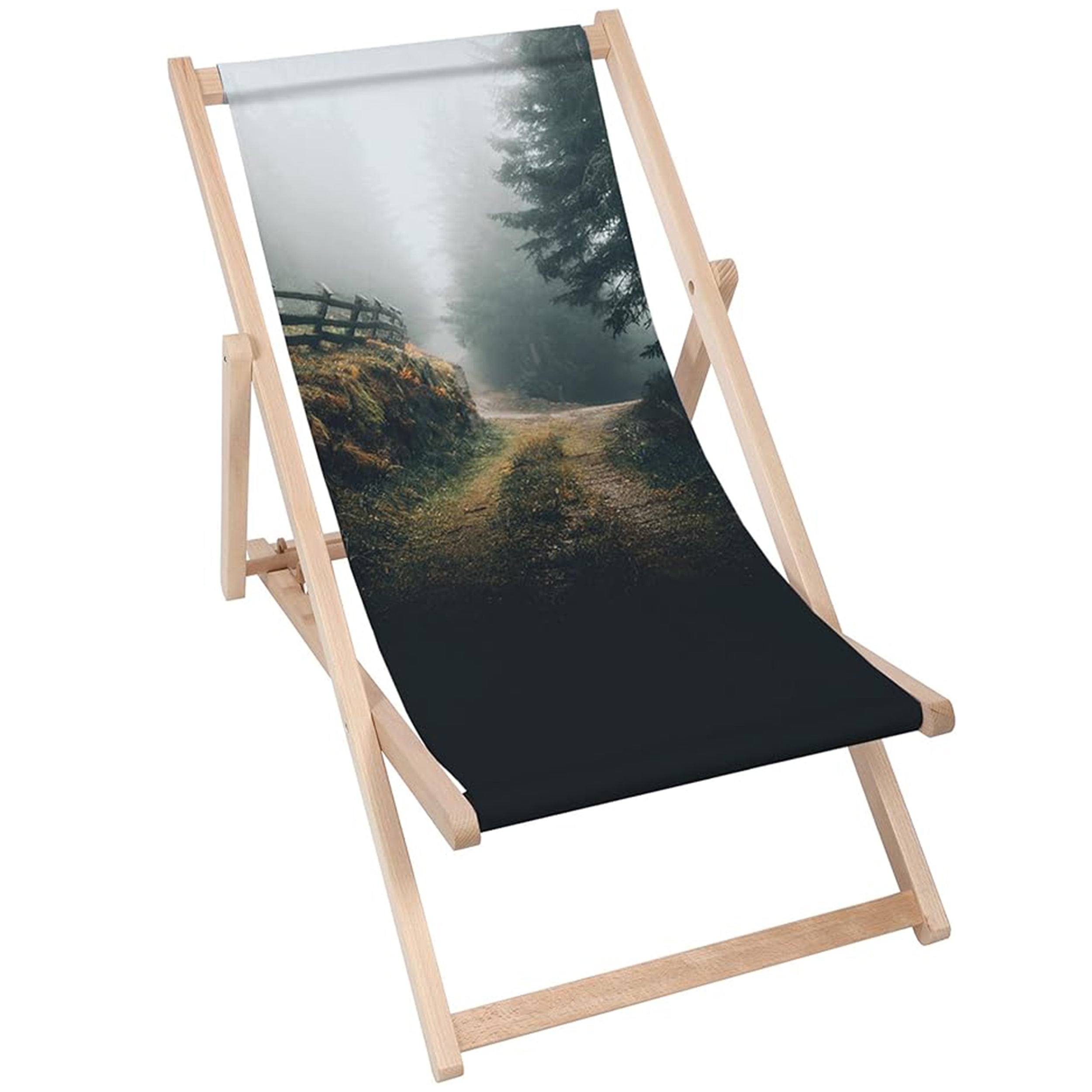 Holzliegestuhl Nebellandschaft