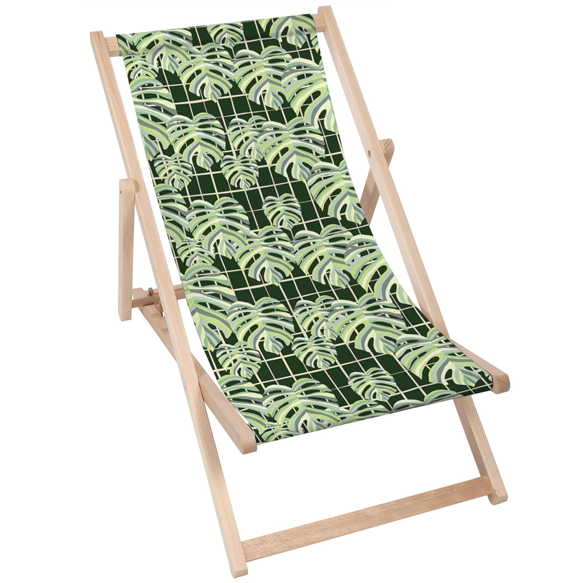 Wooden Lounger Monstera Leaves Grid-M