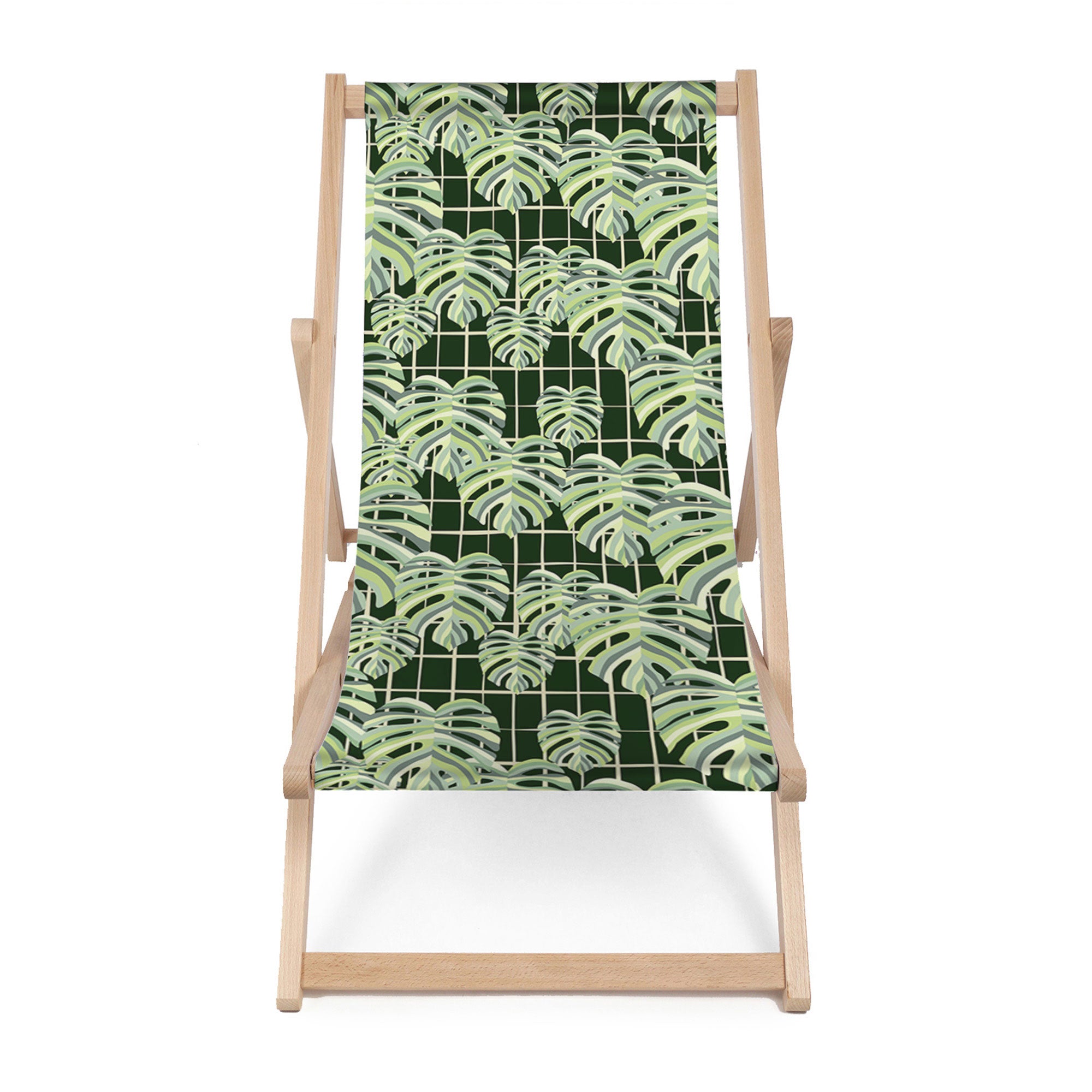 Wooden Lounger Monstera Leaves Grid-M