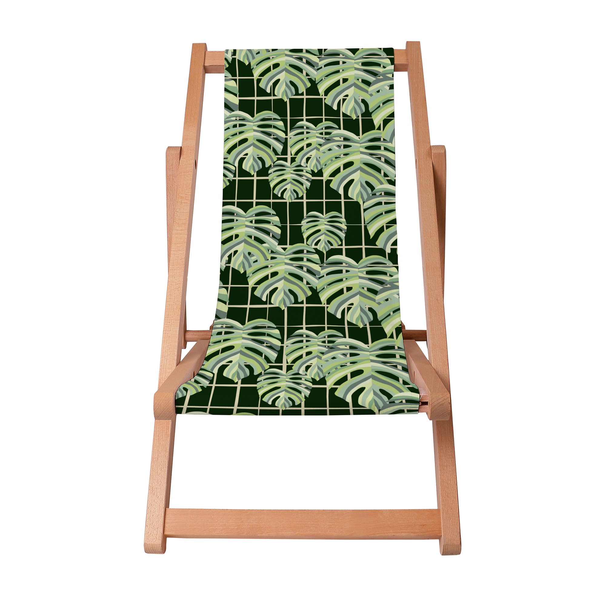 Wooden Lounger Monstera Leaves Grid-S