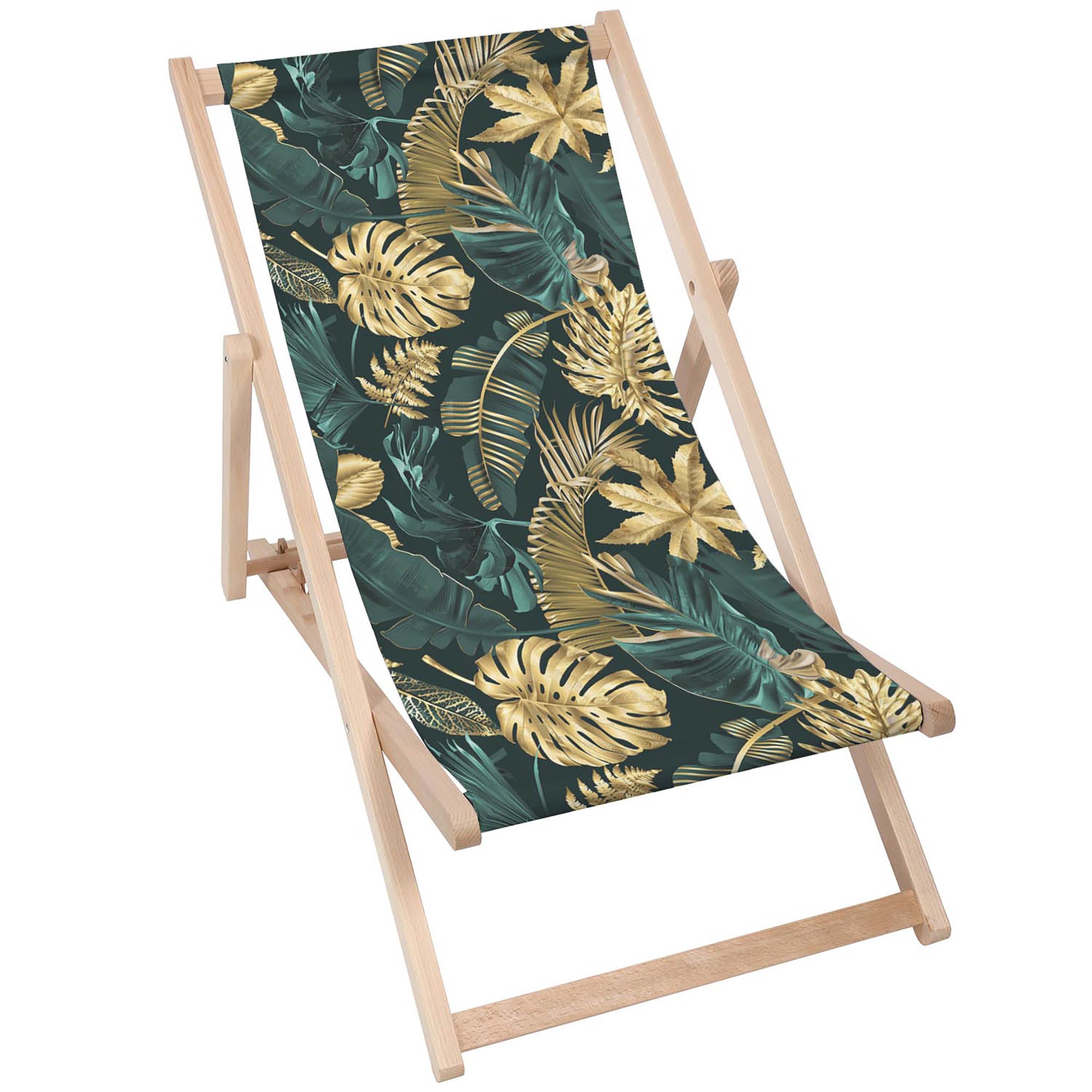 Wooden Deck Chair Monstera Gold Green-M