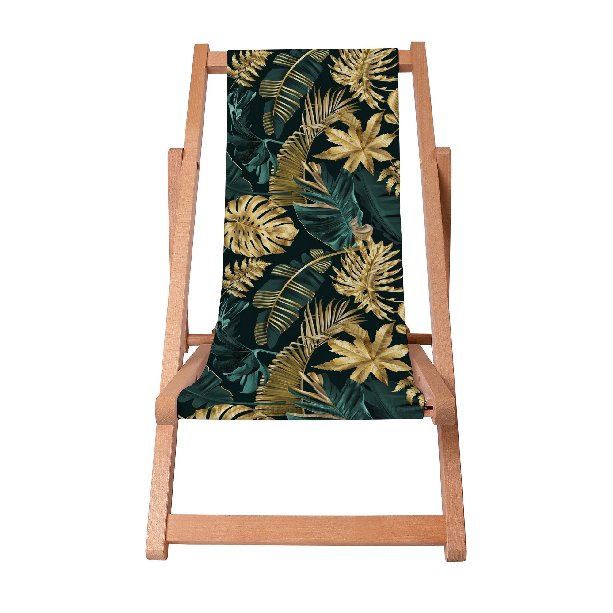 Wooden Deck Chair Monstera Gold Green