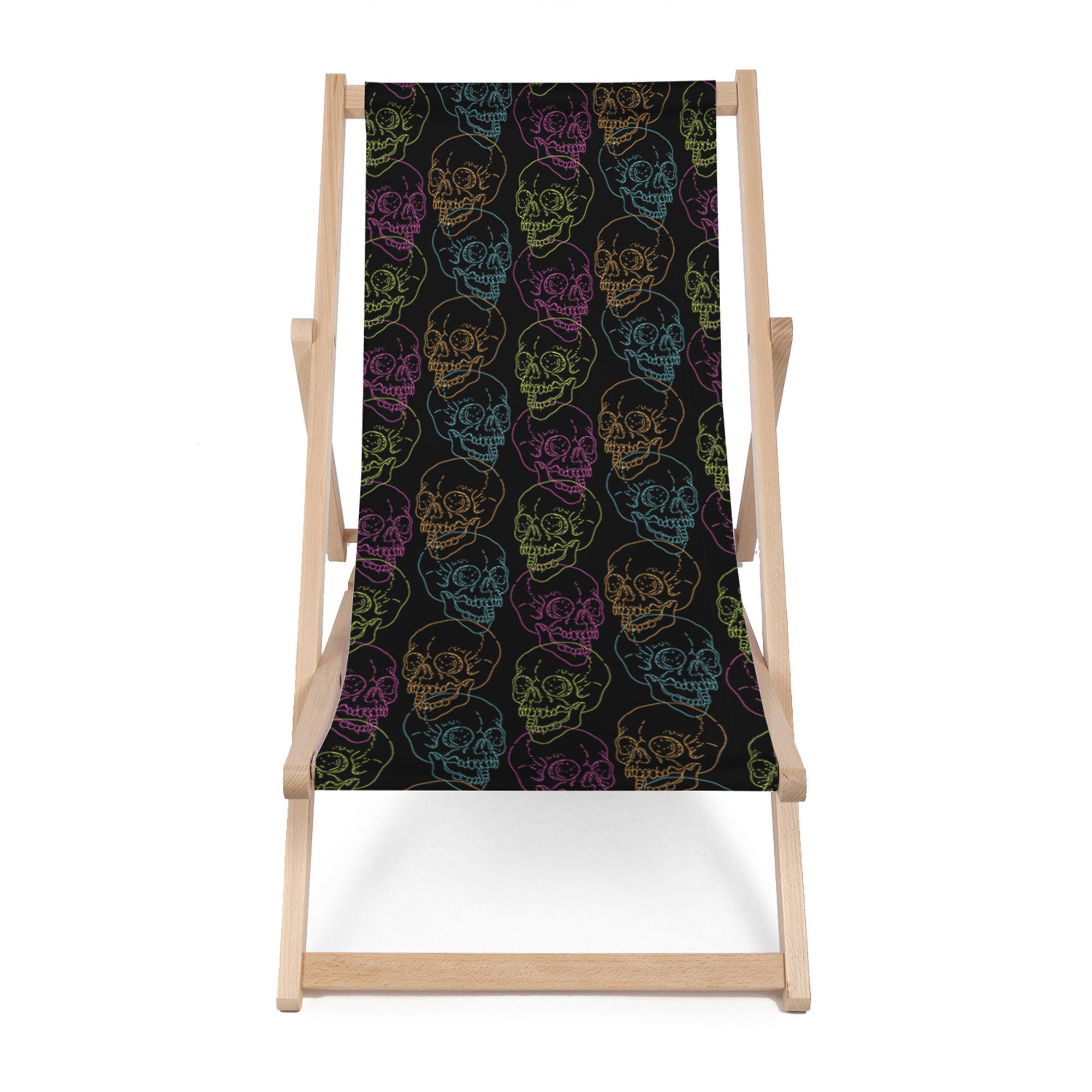 Wooden Deck Chair Black Skull-M