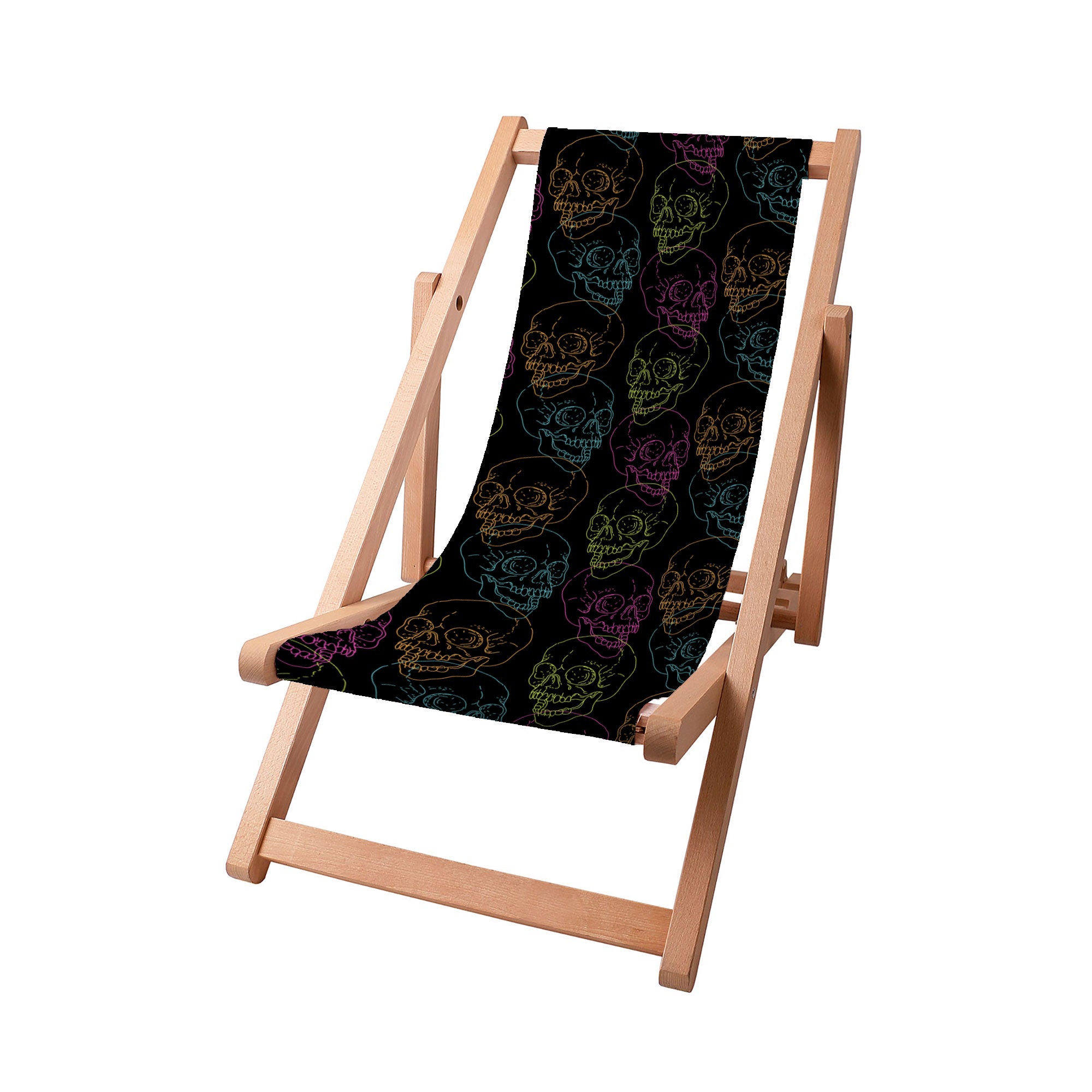 Wooden Deck Chair Black Skull