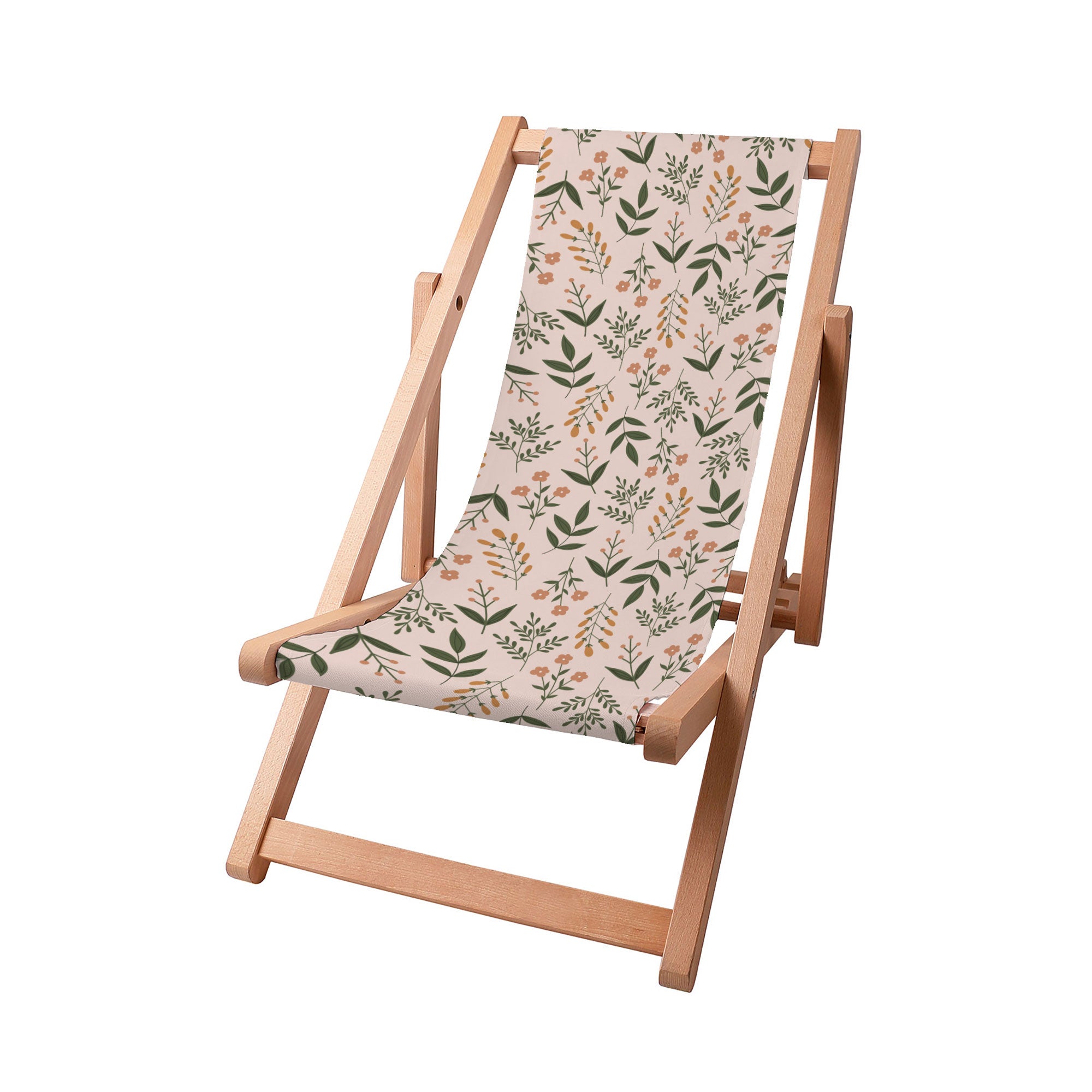 Wooden Deck Chair Botanical Beige Pattern