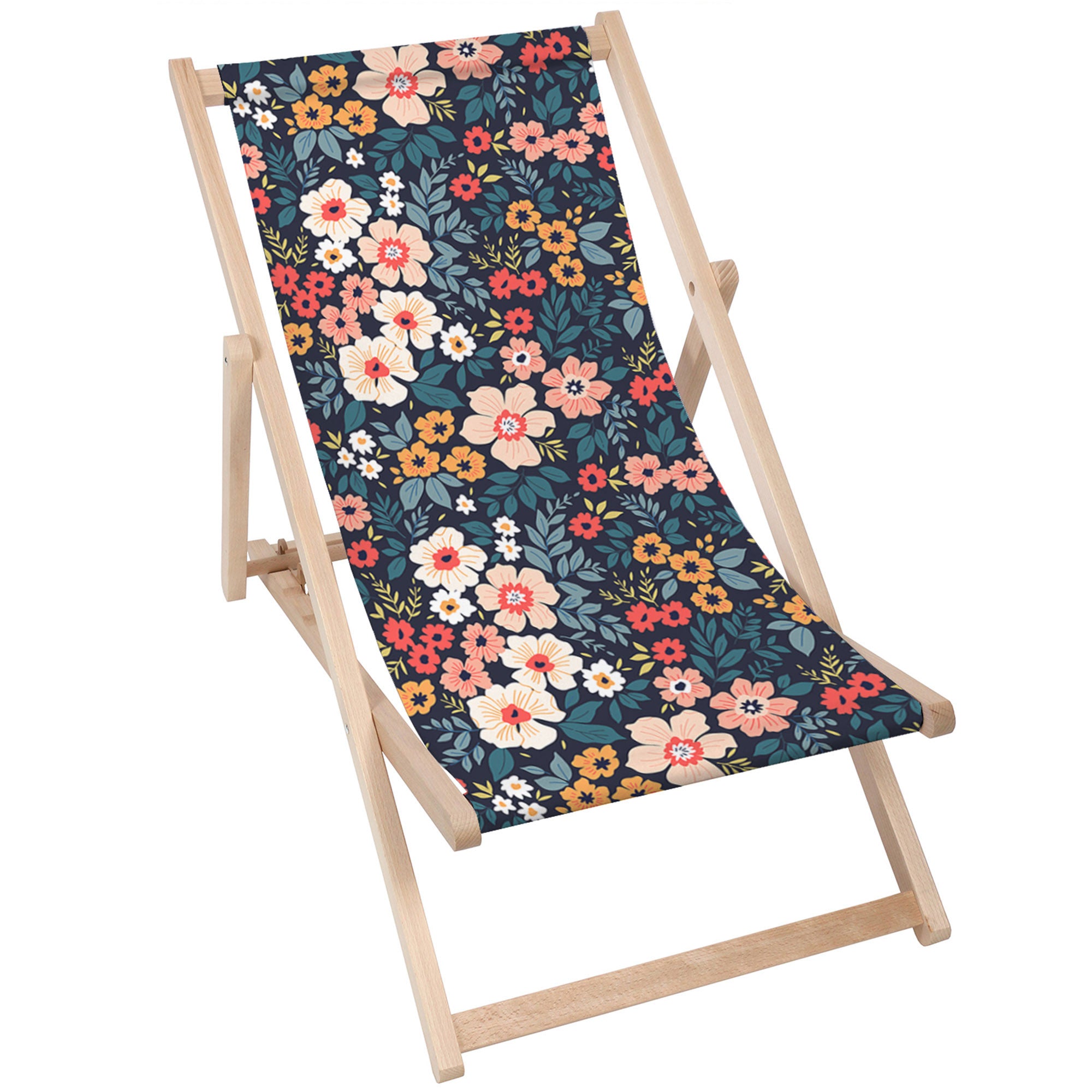 Wooden Deck Chair Colorful Flowers-M