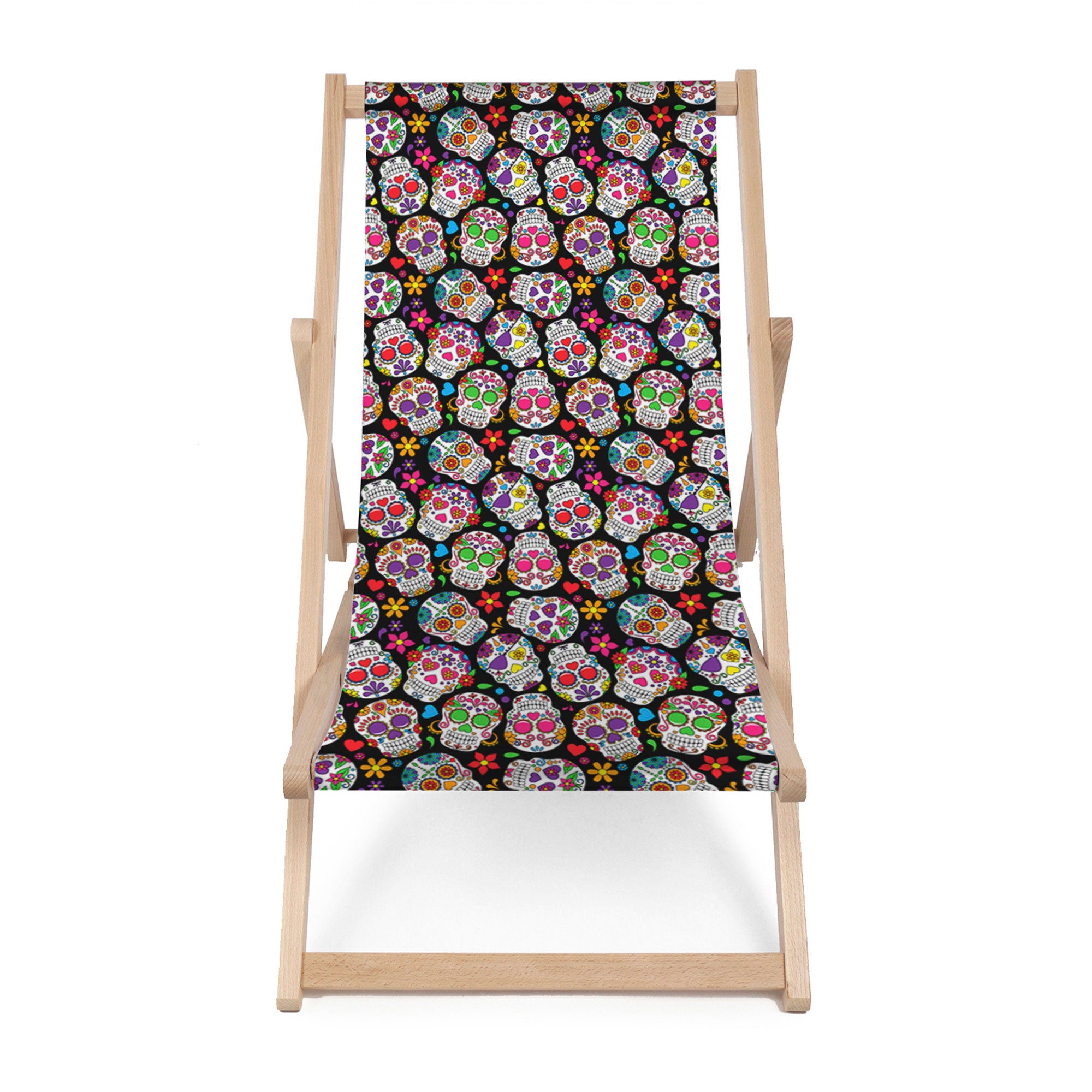 Wooden Deck Chair Colourful Skull-M