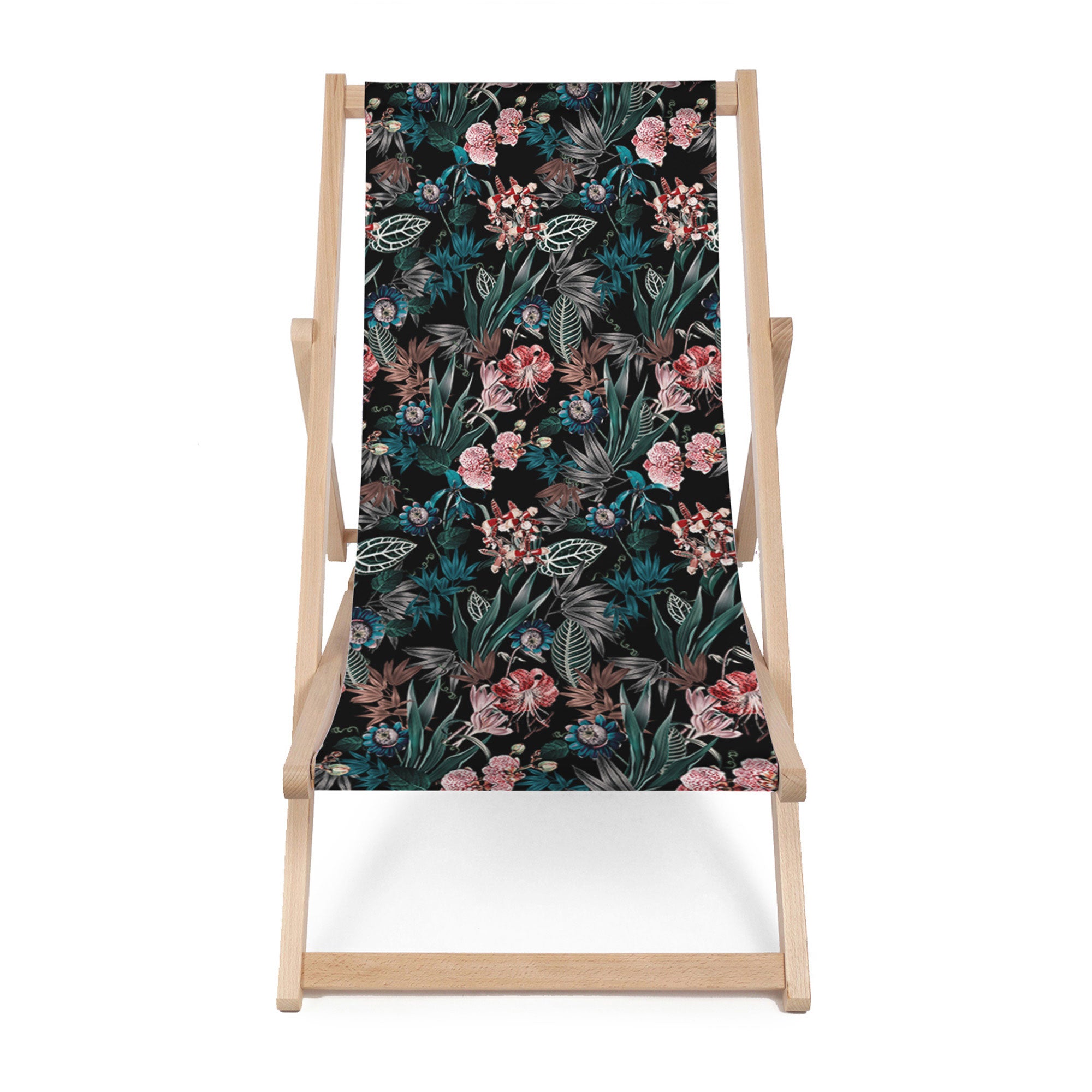 Wooden Deck Chair Dark Botanic-M