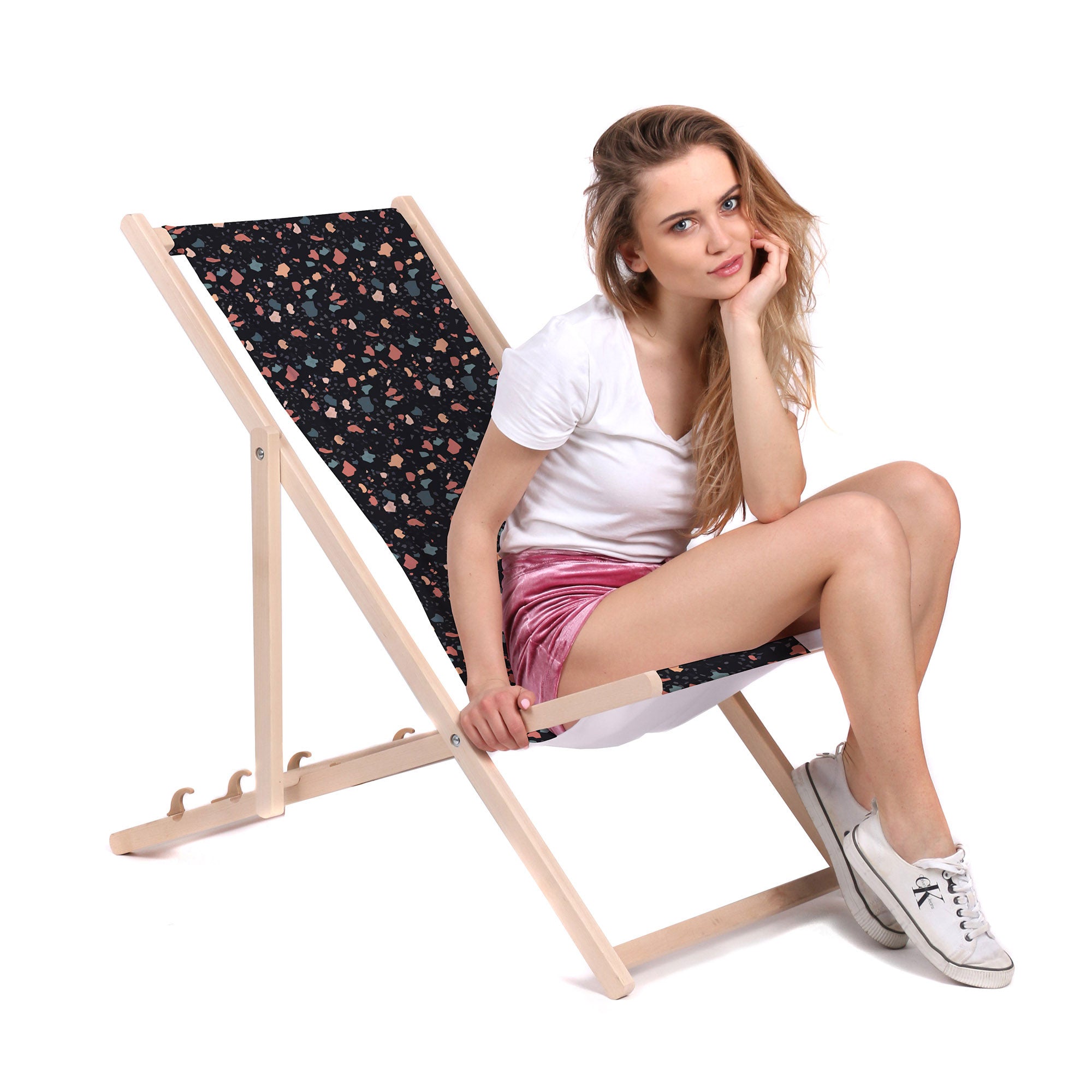 Wooden Deck Chair Dark Terrazzo-M