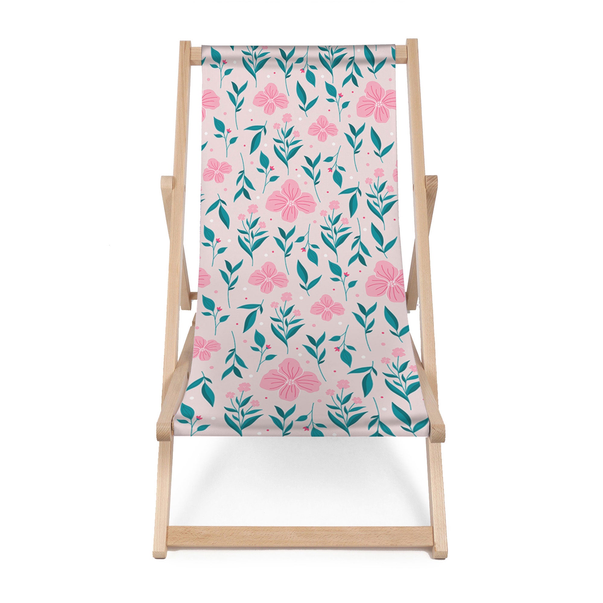 Wooden Deck Chair Delicate Pink Flowers-M