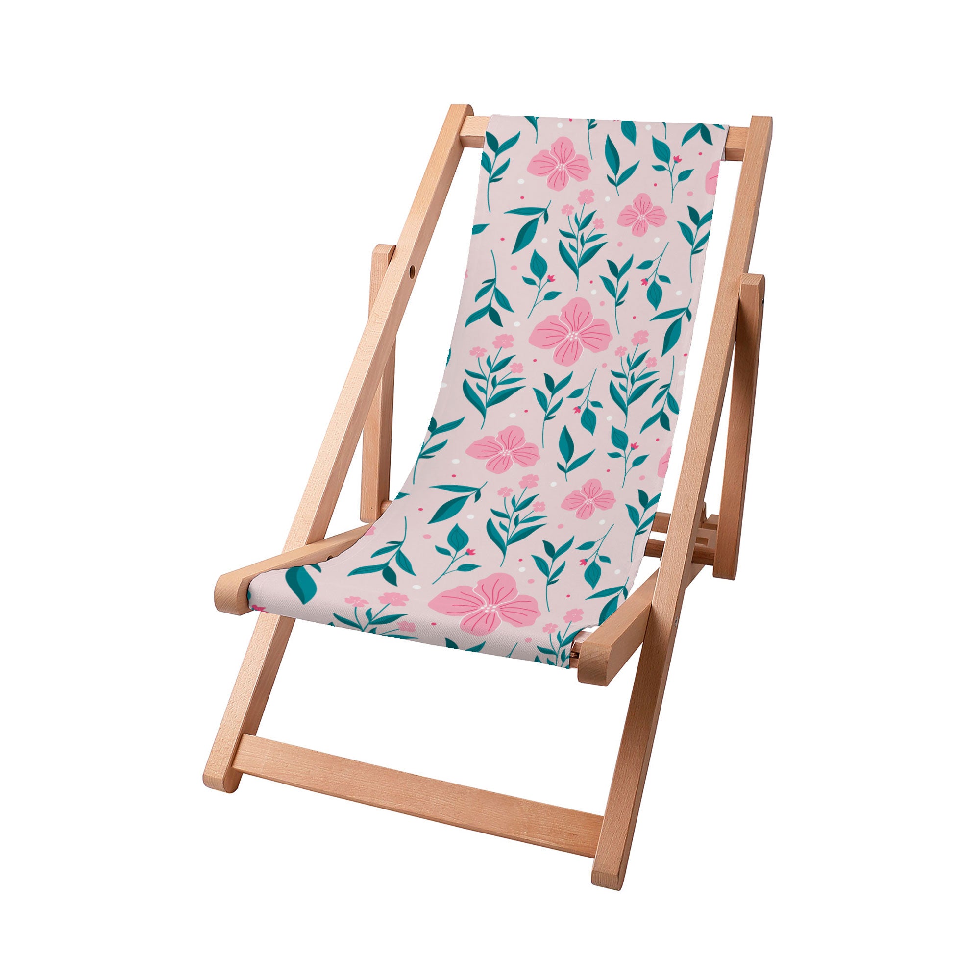 Wooden Deck Chair Delicate Pink Flowers