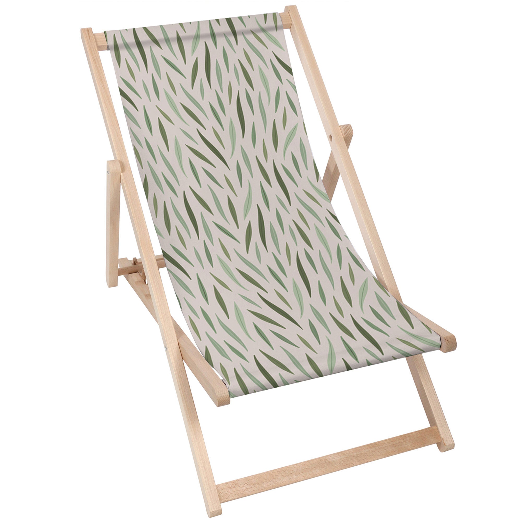 Wooden Deck Chair Green Leaves Pattern-M