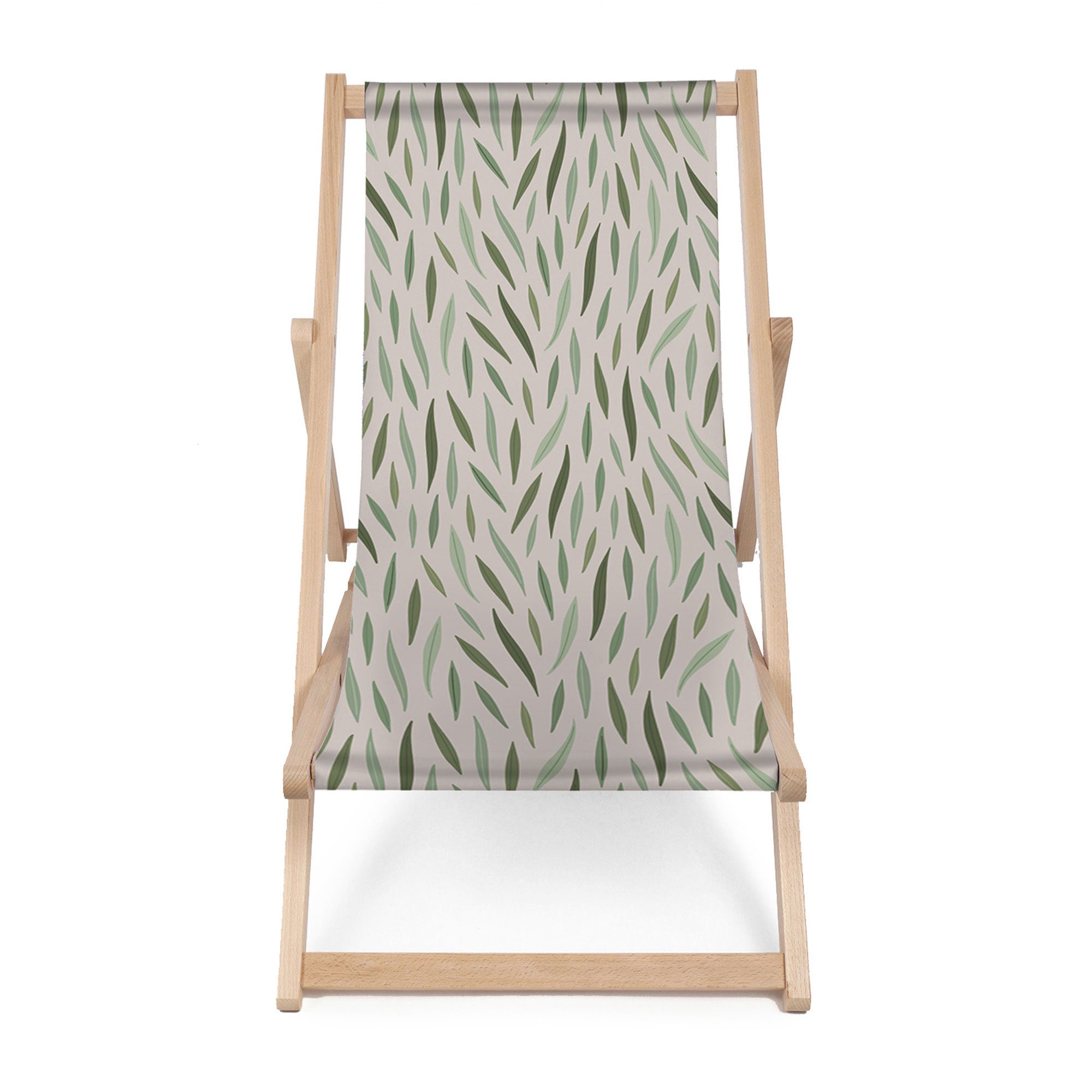 Wooden Deck Chair Green Leaves Pattern-M