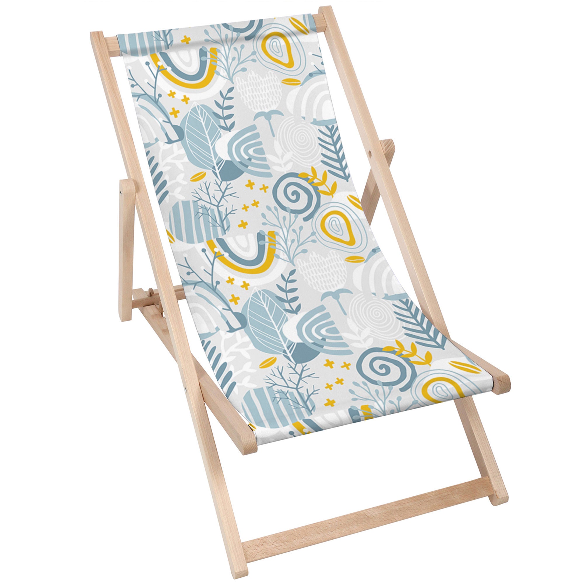 Wooden Deck Chair Grey Floral Pattern-M