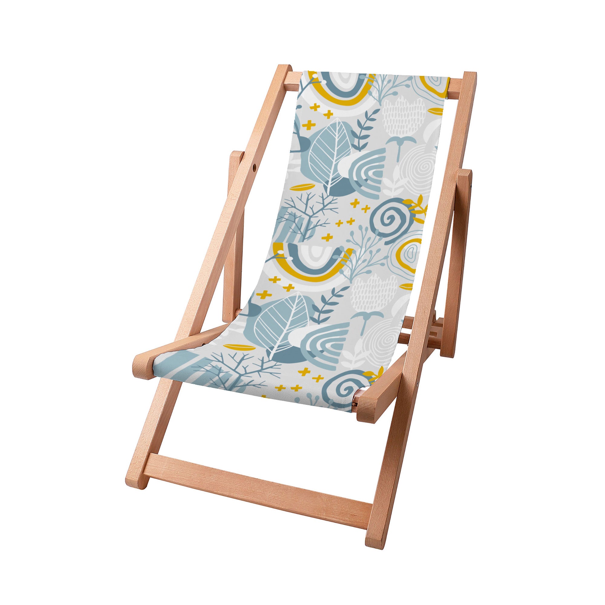 Wooden Deck Chair Grey Floral Pattern