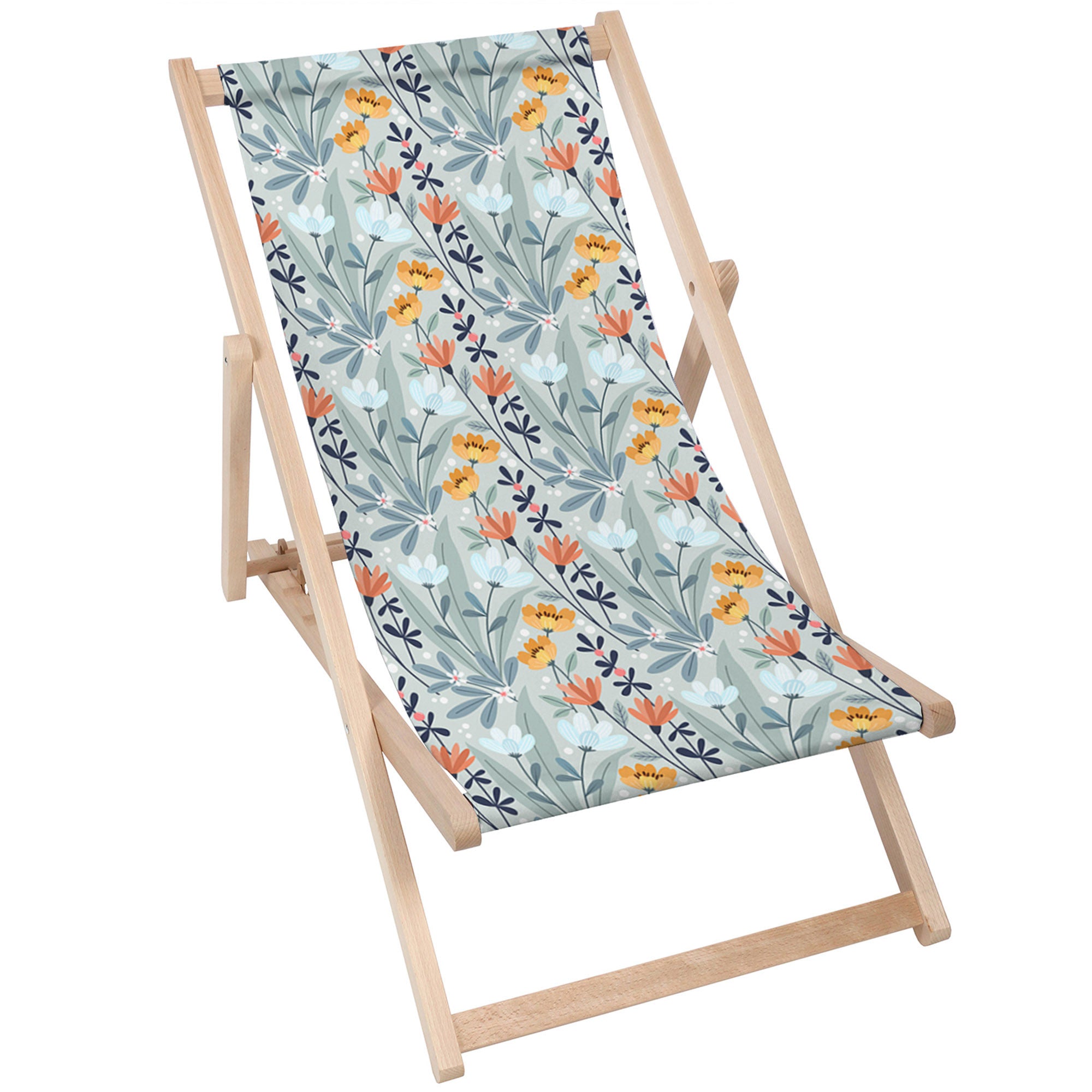 Wooden Deck Chair Handdrawn Flowers-M