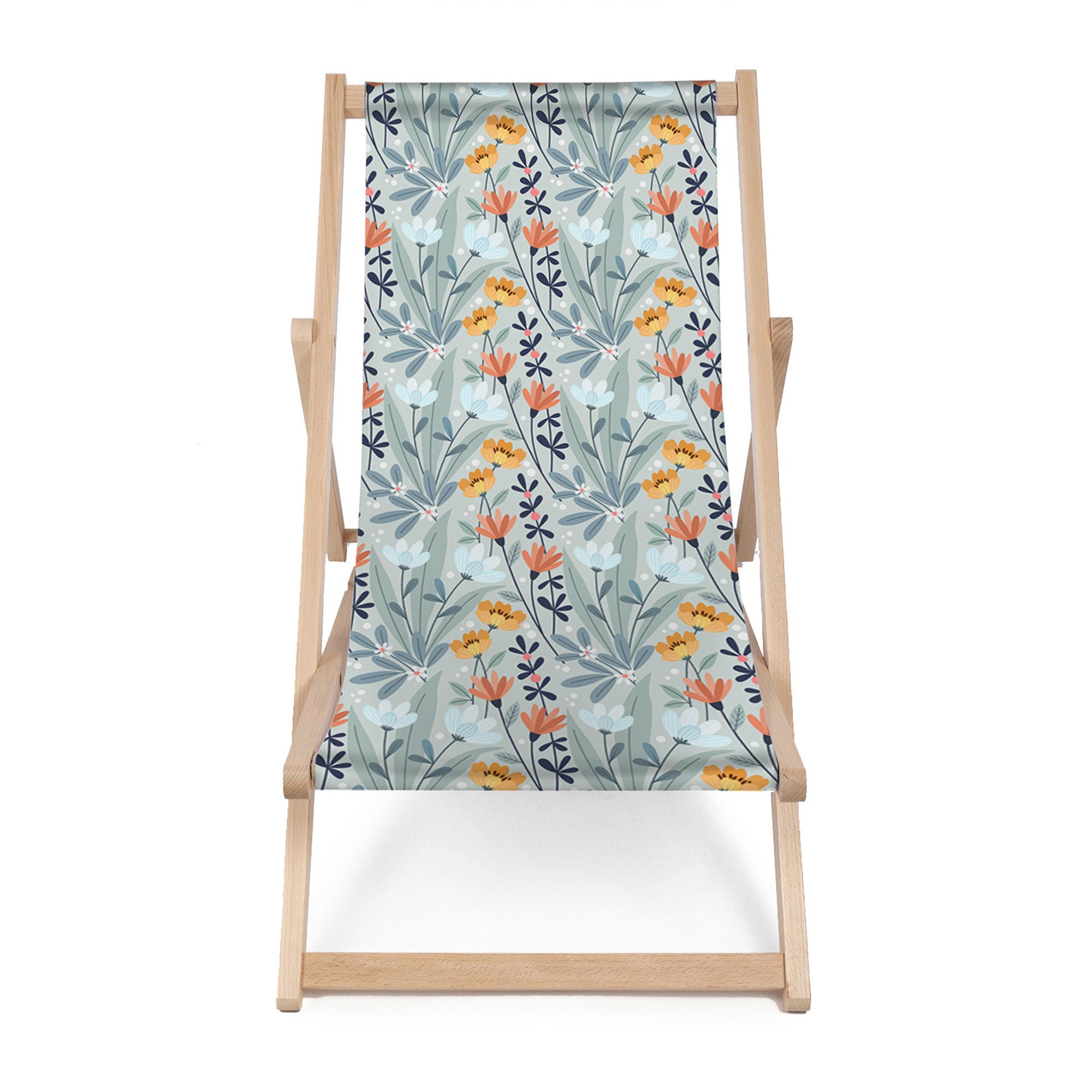 Wooden Deck Chair Handdrawn Flowers-M