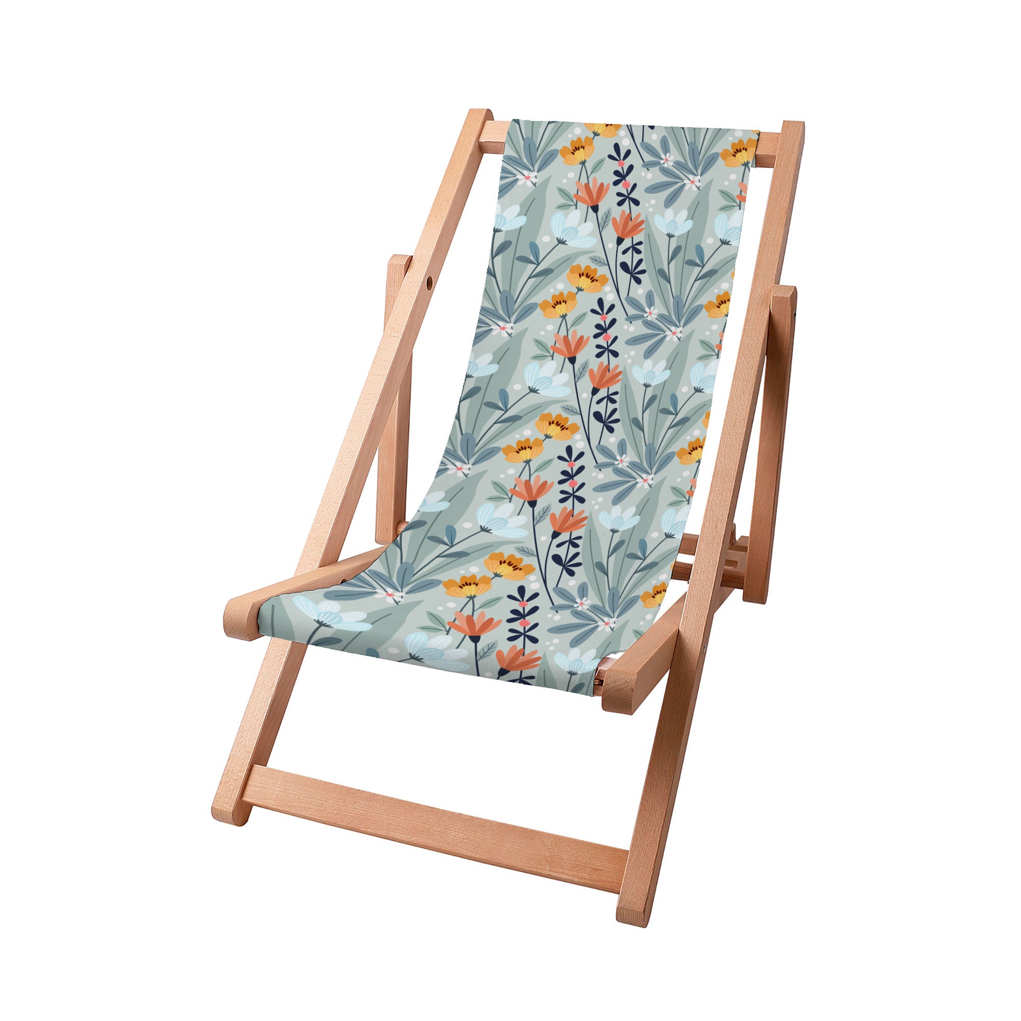 Wooden Deck Chair Handdrawn Flowers