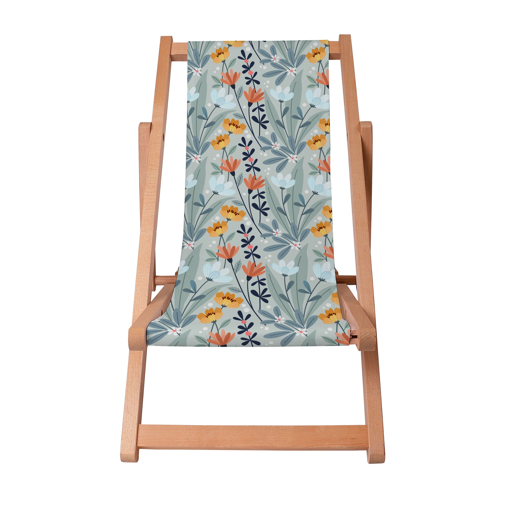 Wooden Deck Chair Handdrawn Flowers-S