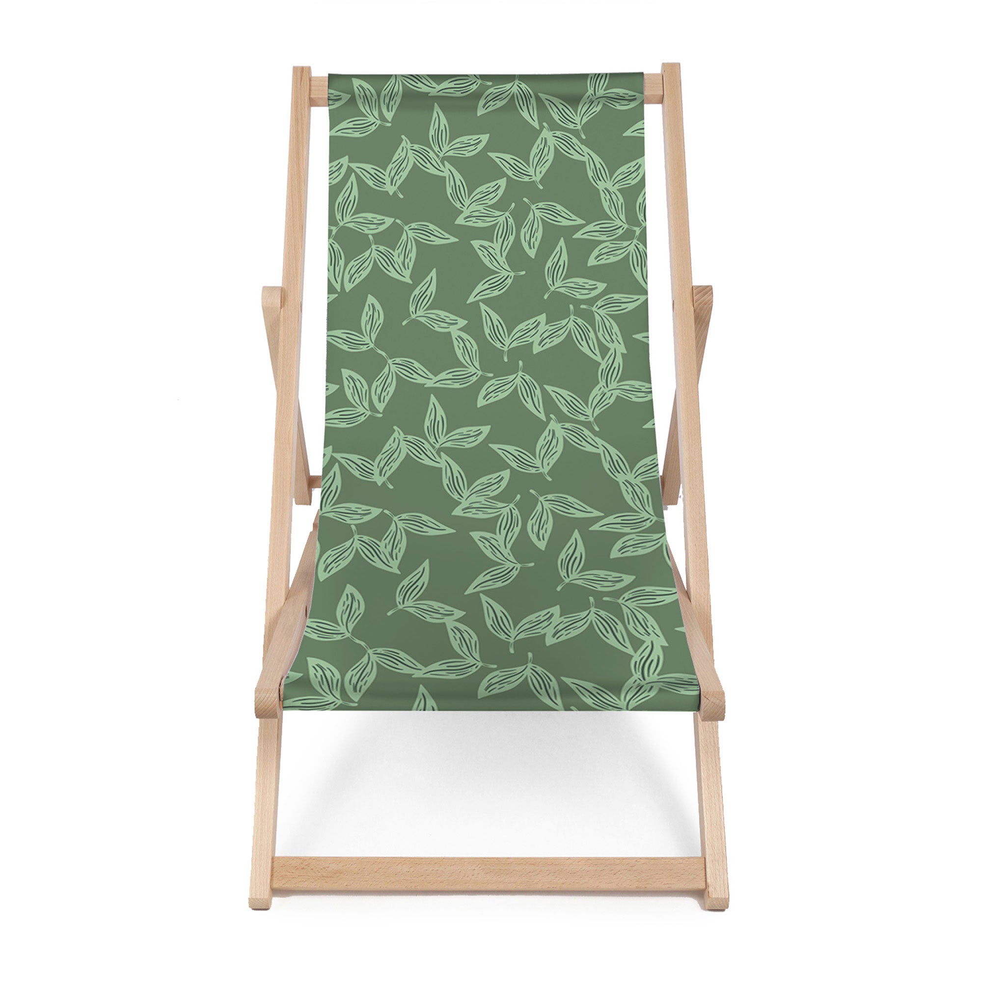 Wooden Deck Chair Herbal Leaves Pattern-M