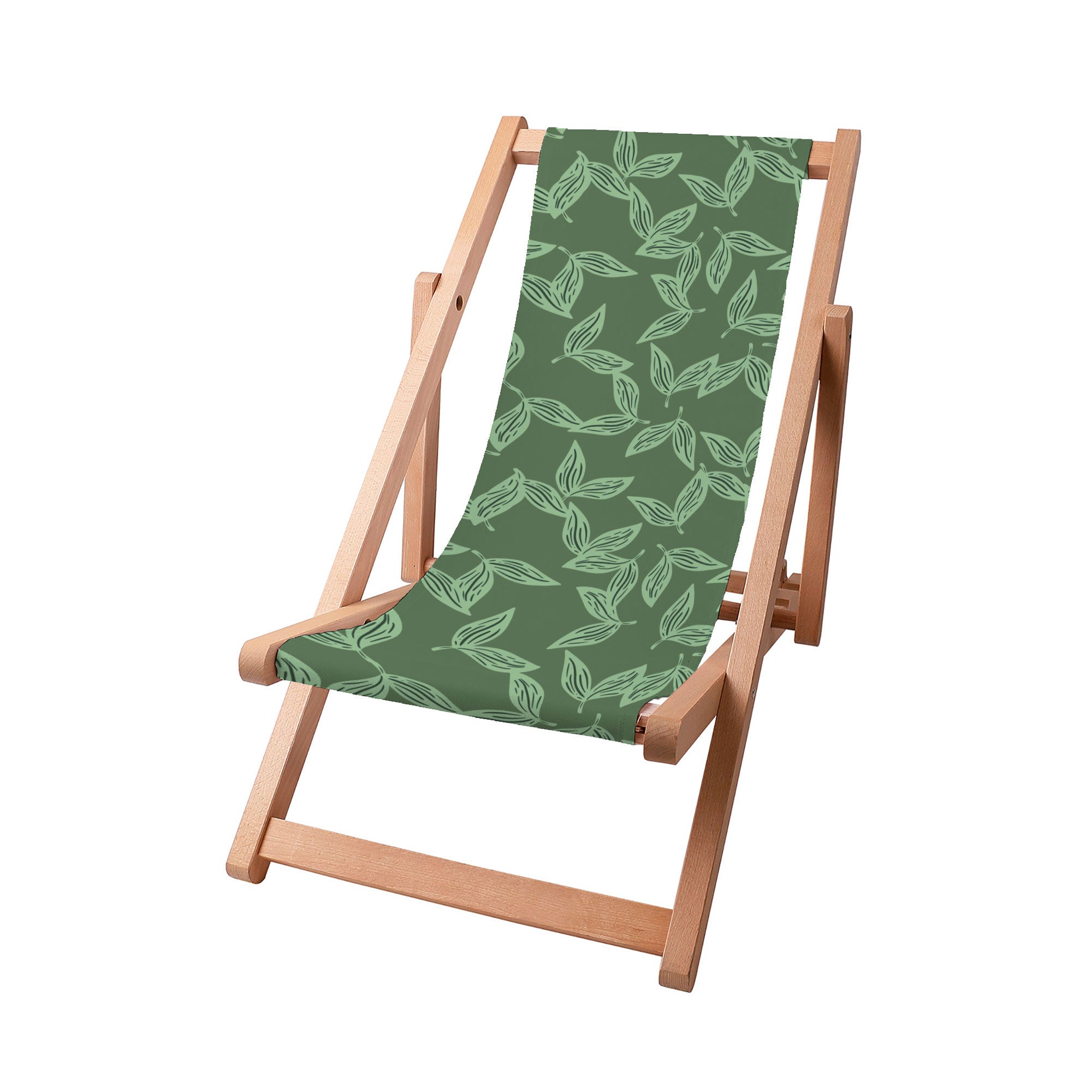 Wooden Deck Chair Herbal Leaves Pattern
