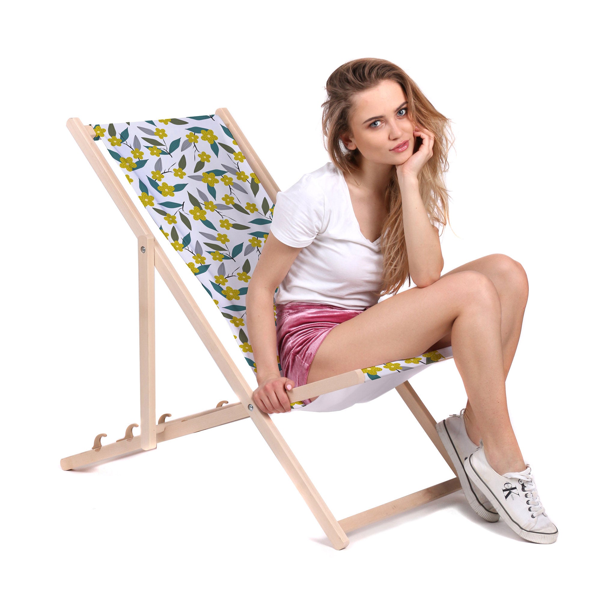 Wooden Deck Chair Lemon Flowers-M