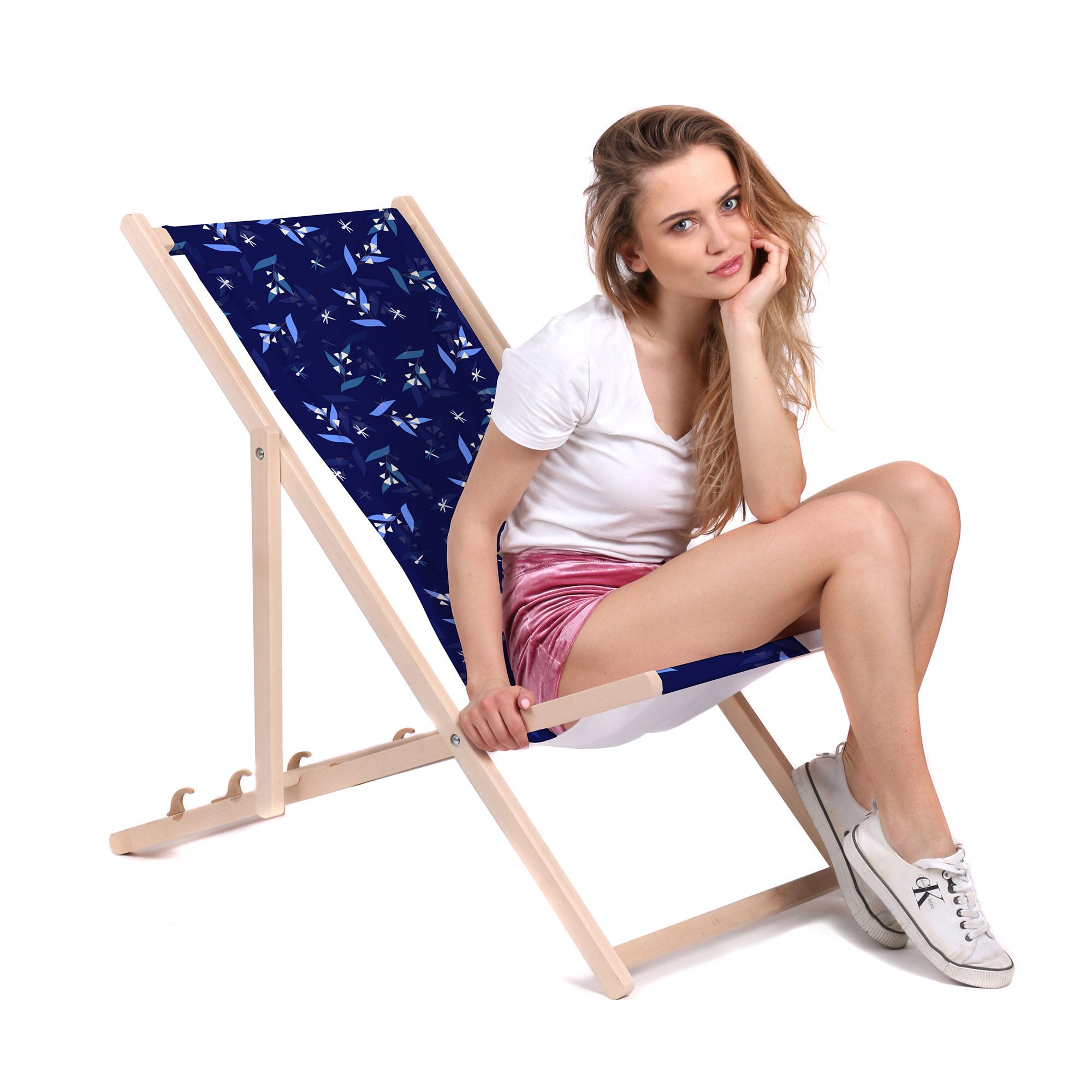 Wooden Deck Chair Moon Flowers-M