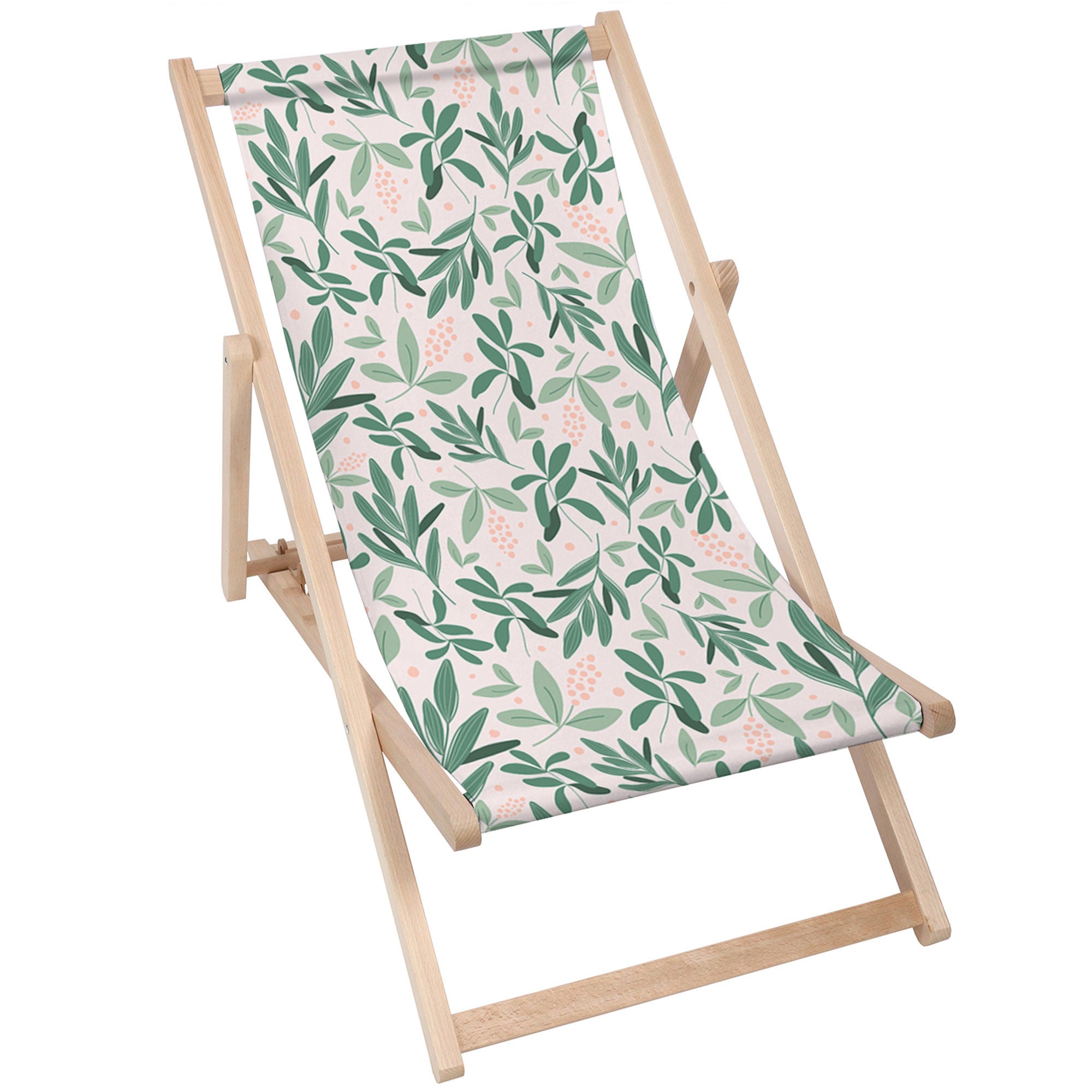 Holzliegestuhl Olivenblätter auf Rosa-M