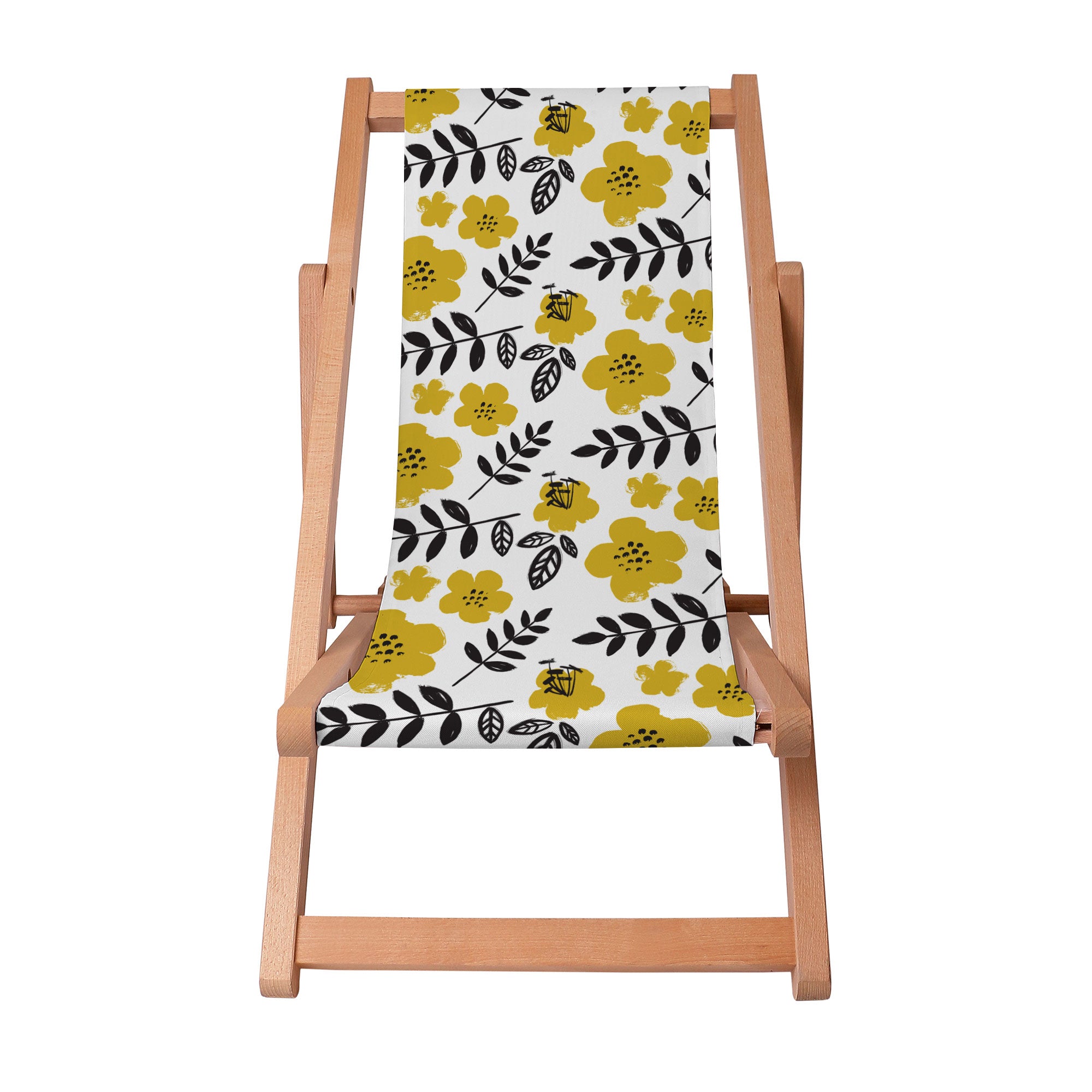 Wooden Deck Chair Painted Yellow Flowers