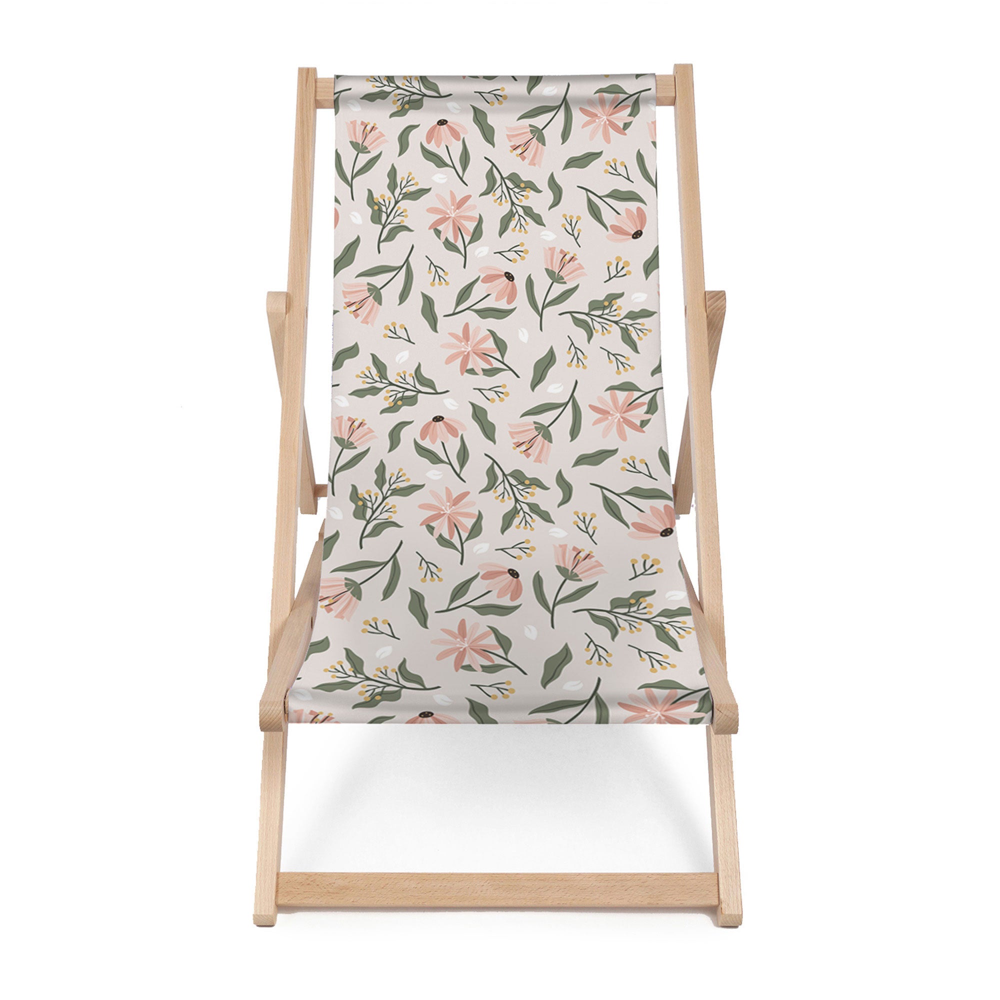 Wooden Deck Chair Peach Tones Flowers-M