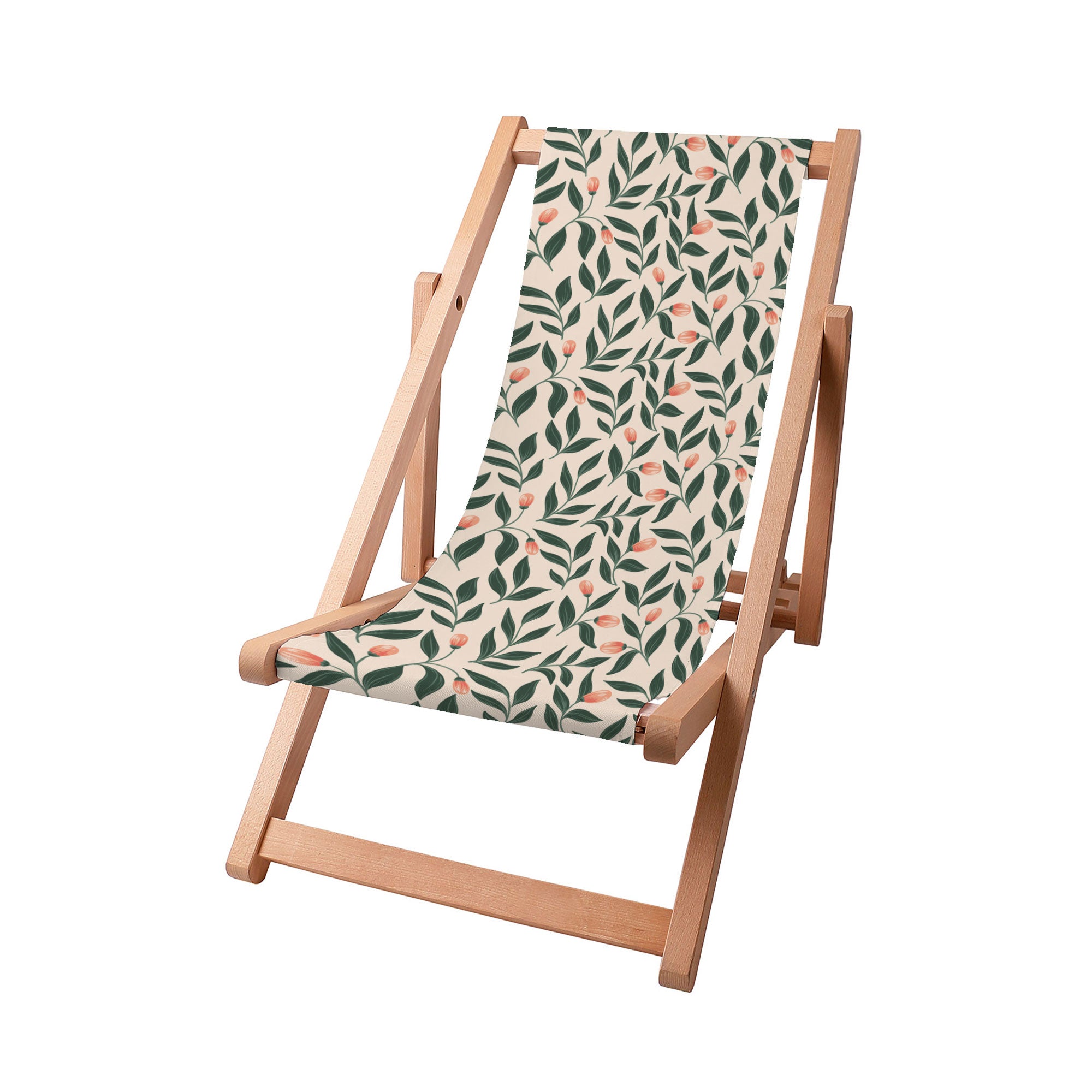 Wooden Deck Chair Pink Berries Pattern