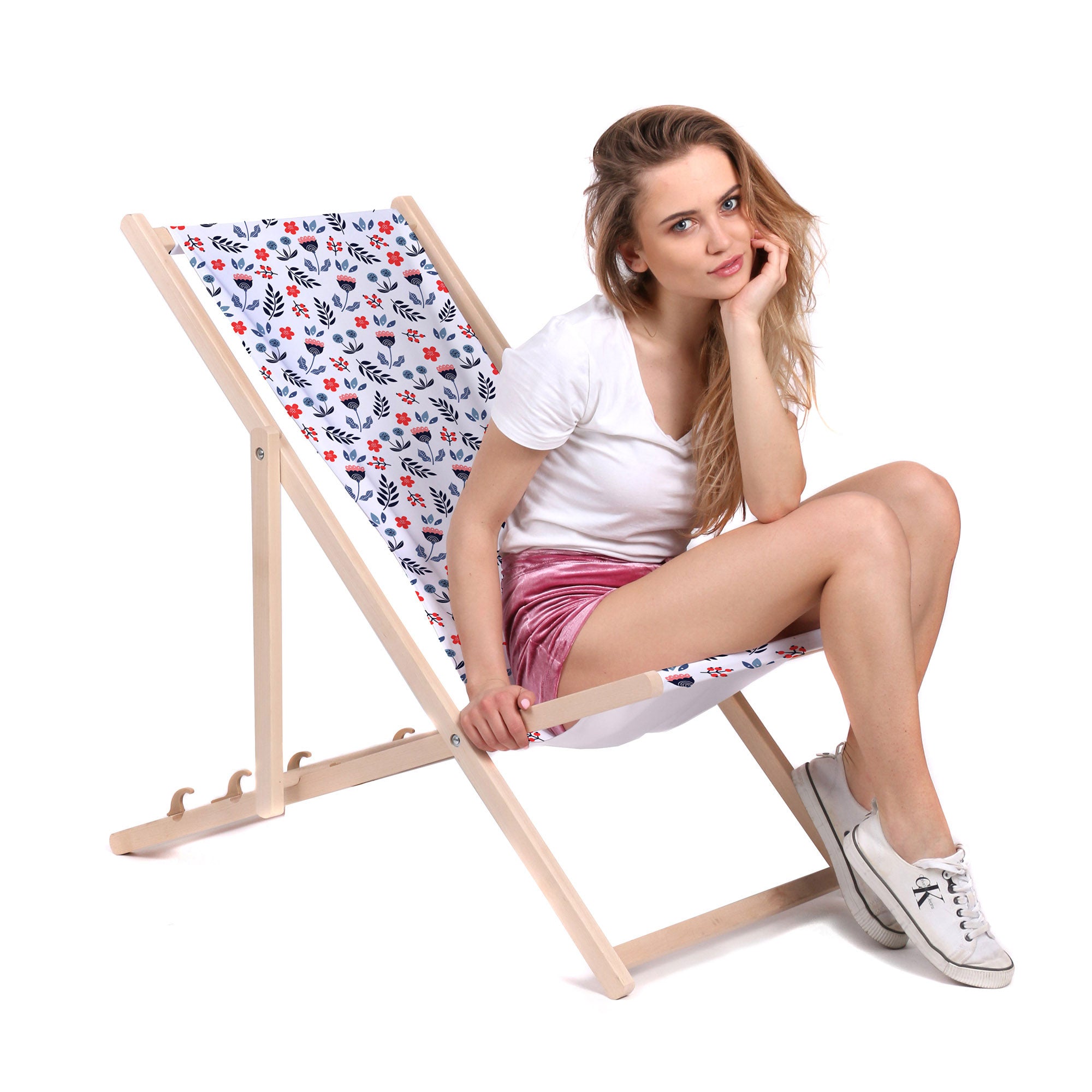 Leżak drewniany Scandi Flowers-M