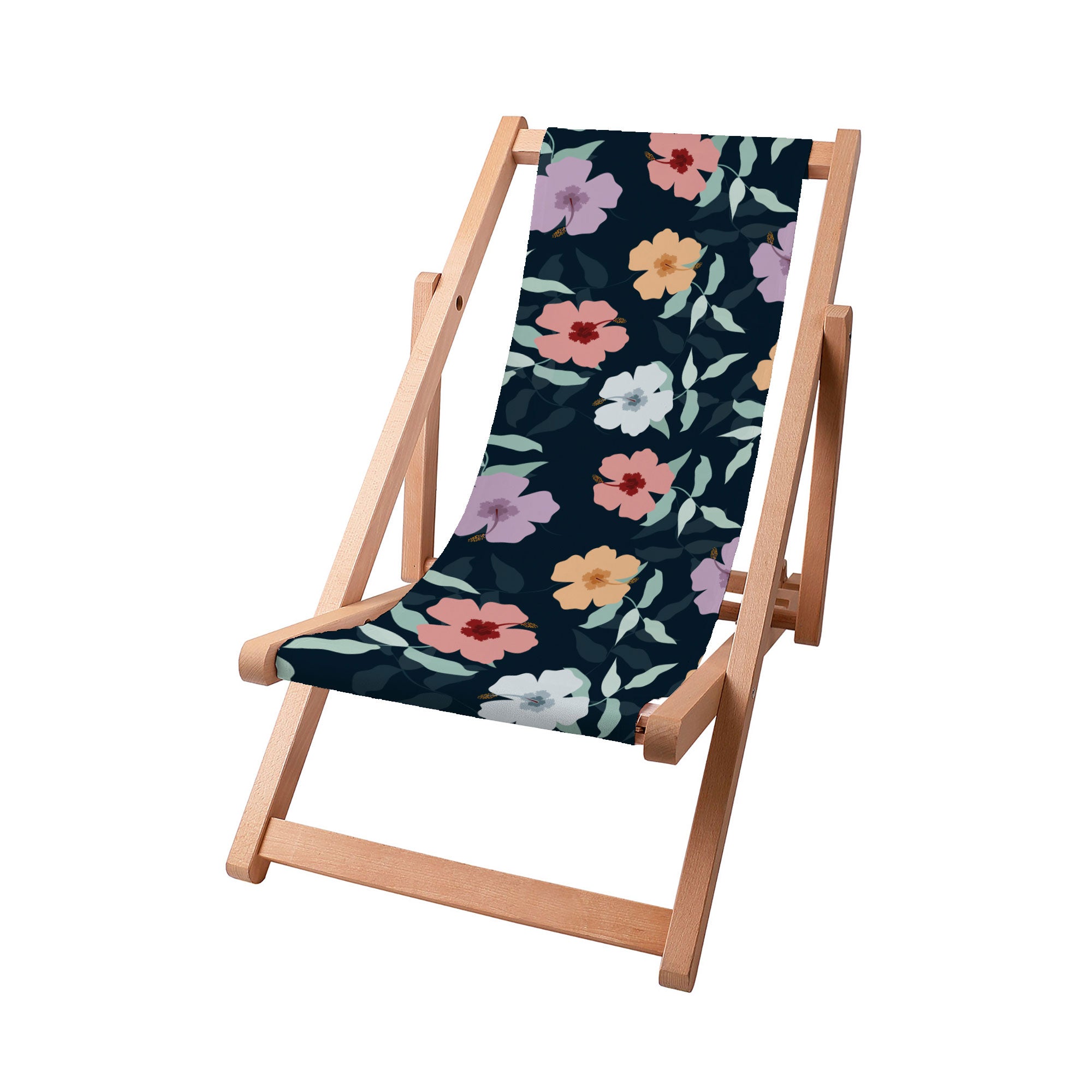Wooden Deck Chair Simple Flowers on Navy
